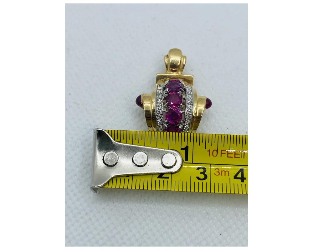 Retro Ruby Diamond 14k Gold Brooch Pendant For Sale 3