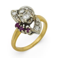 Retro 14k Two-Tone Gold Ring with 0.20ct Ruby and 0.40ct Diamond, 1940