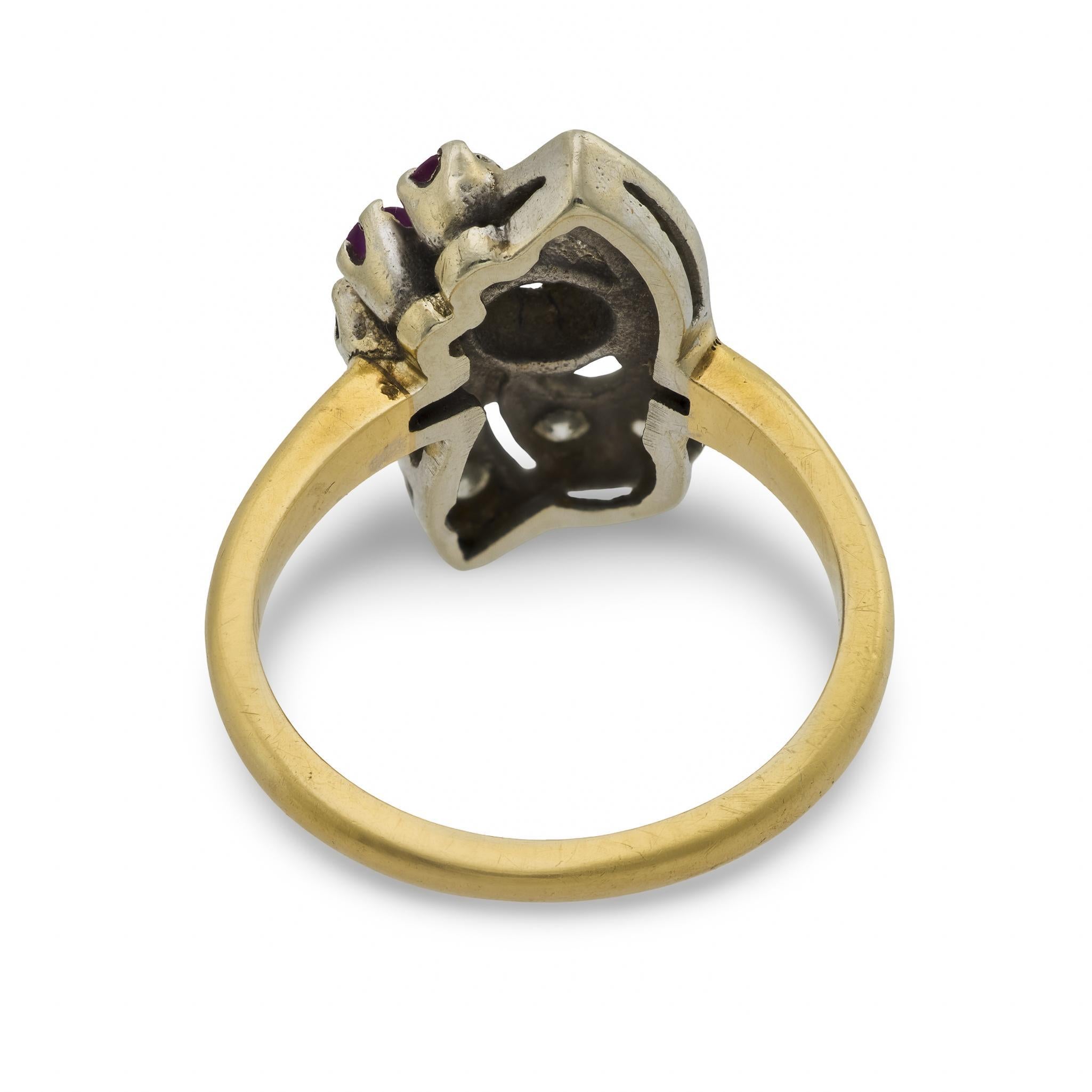 Retro Rubin-Diamant 14k zweifarbiger Goldring im Angebot 2