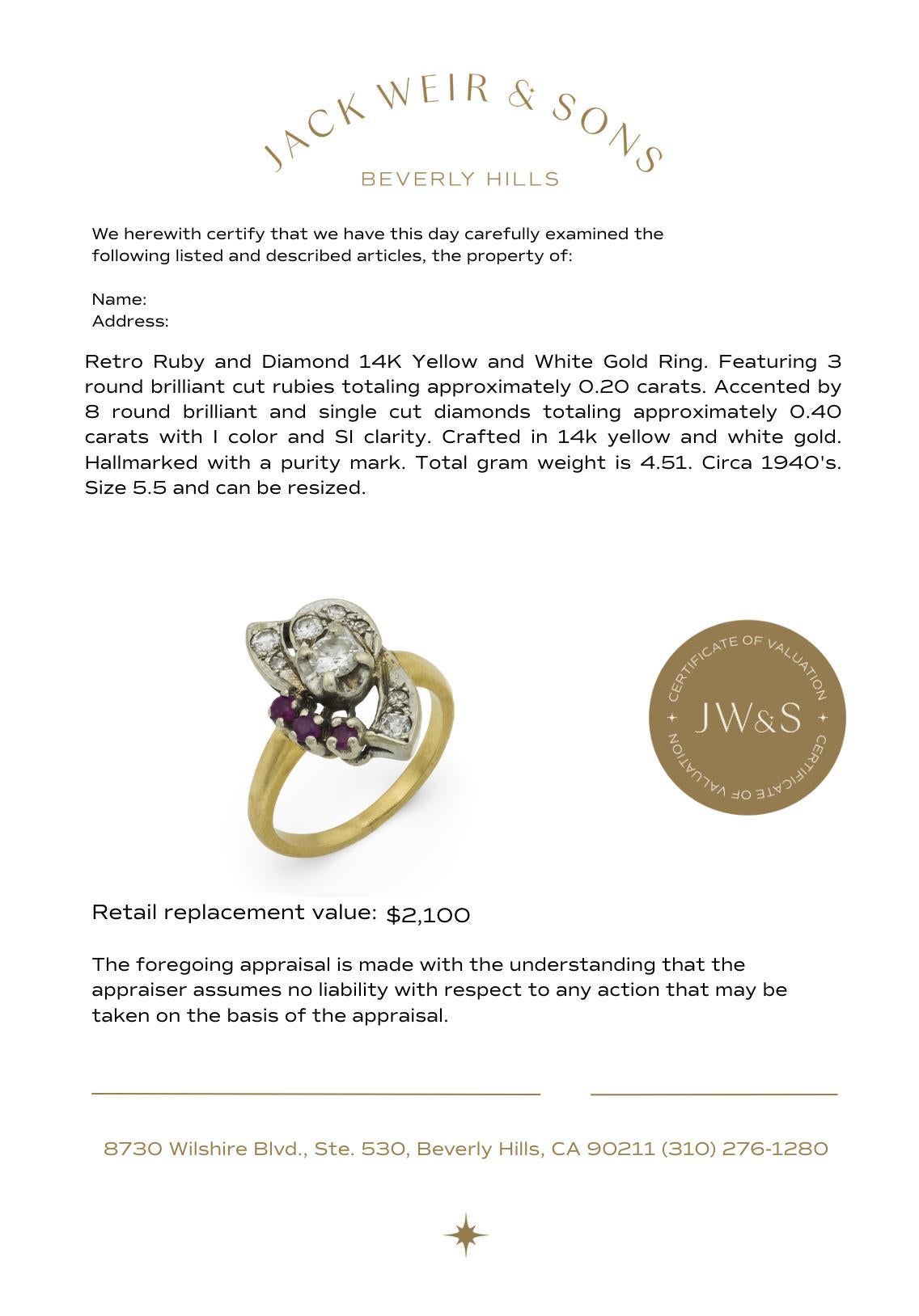 Retro Rubin-Diamant 14k zweifarbiger Goldring im Angebot 3