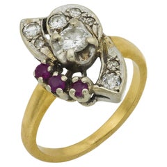 Retro ruby diamond 14k two tone gold ring