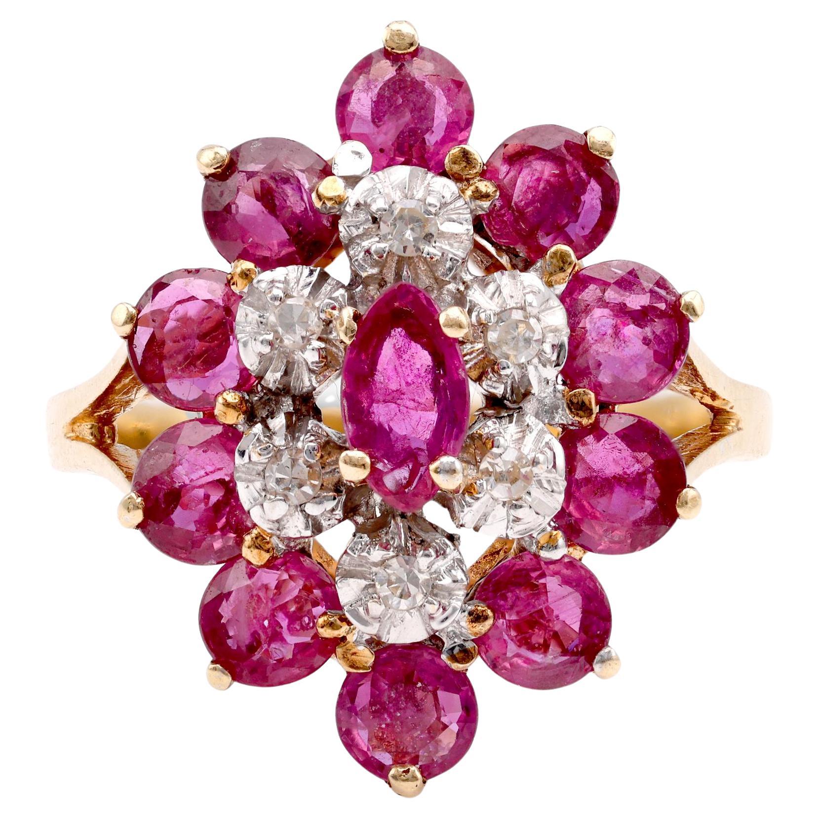 Retro Vintage Diamond and Ruby Flexible 14K Yellow Gold Buckle Band ...