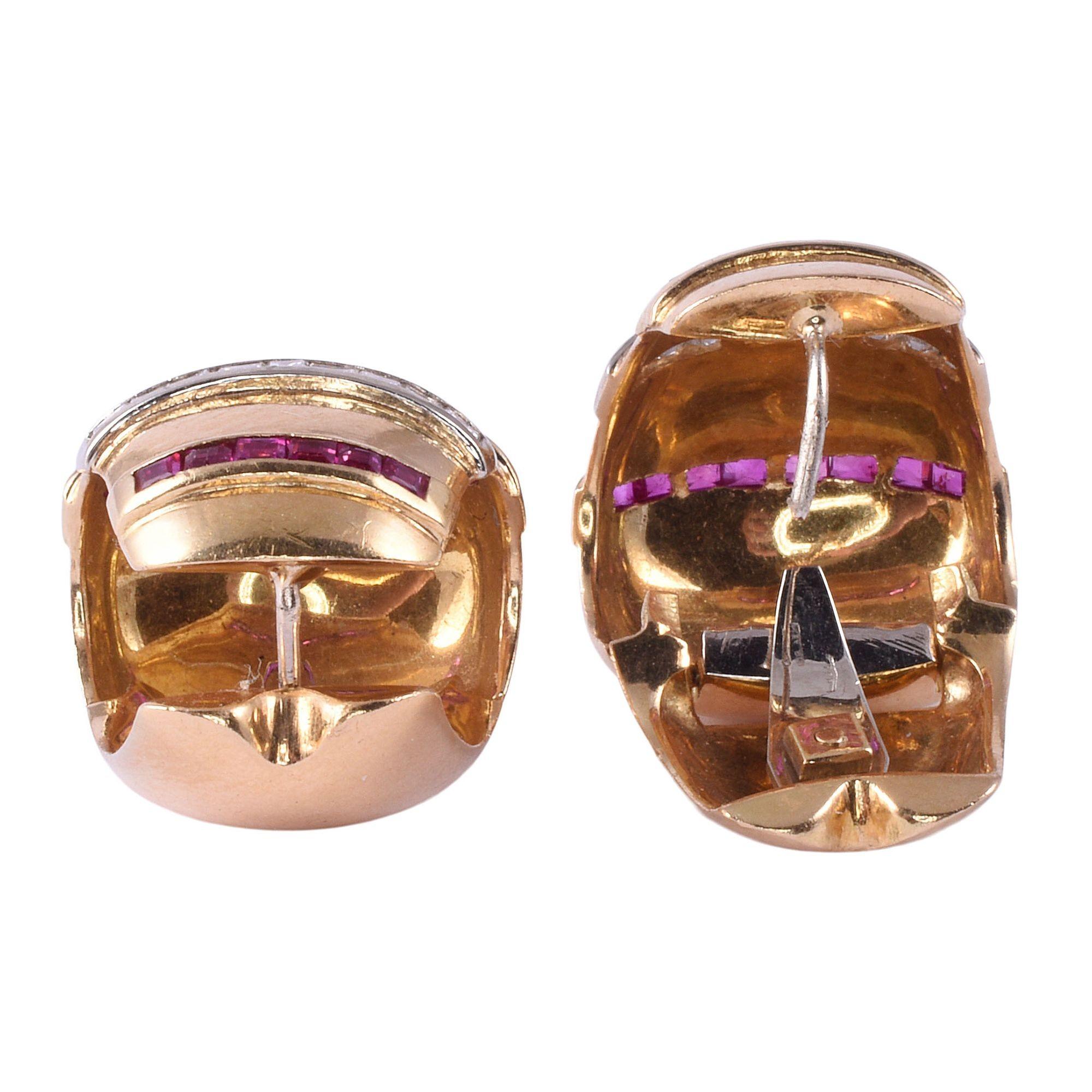 Retro Rubin & Diamant 18K Ohrringe im Zustand „Gut“ im Angebot in Solvang, CA