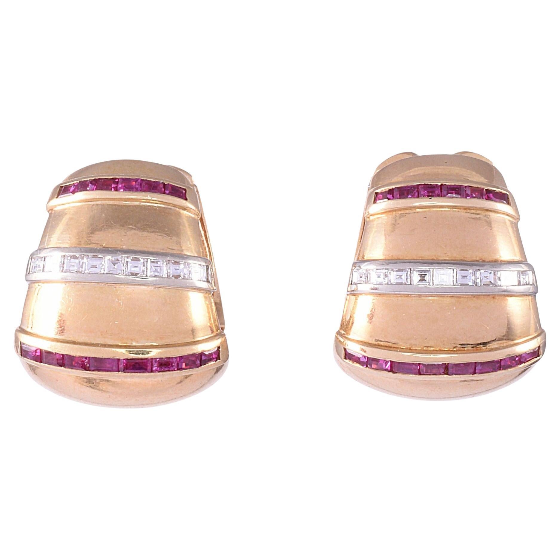 Retro Ruby & Diamond 18K Earrings