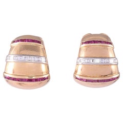 Retro Ruby & Diamond 18K Earrings