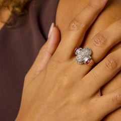 Retro 1940s 18k Rose Gold Ruby Diamond Tank Ring, 7.35ct Total Weight