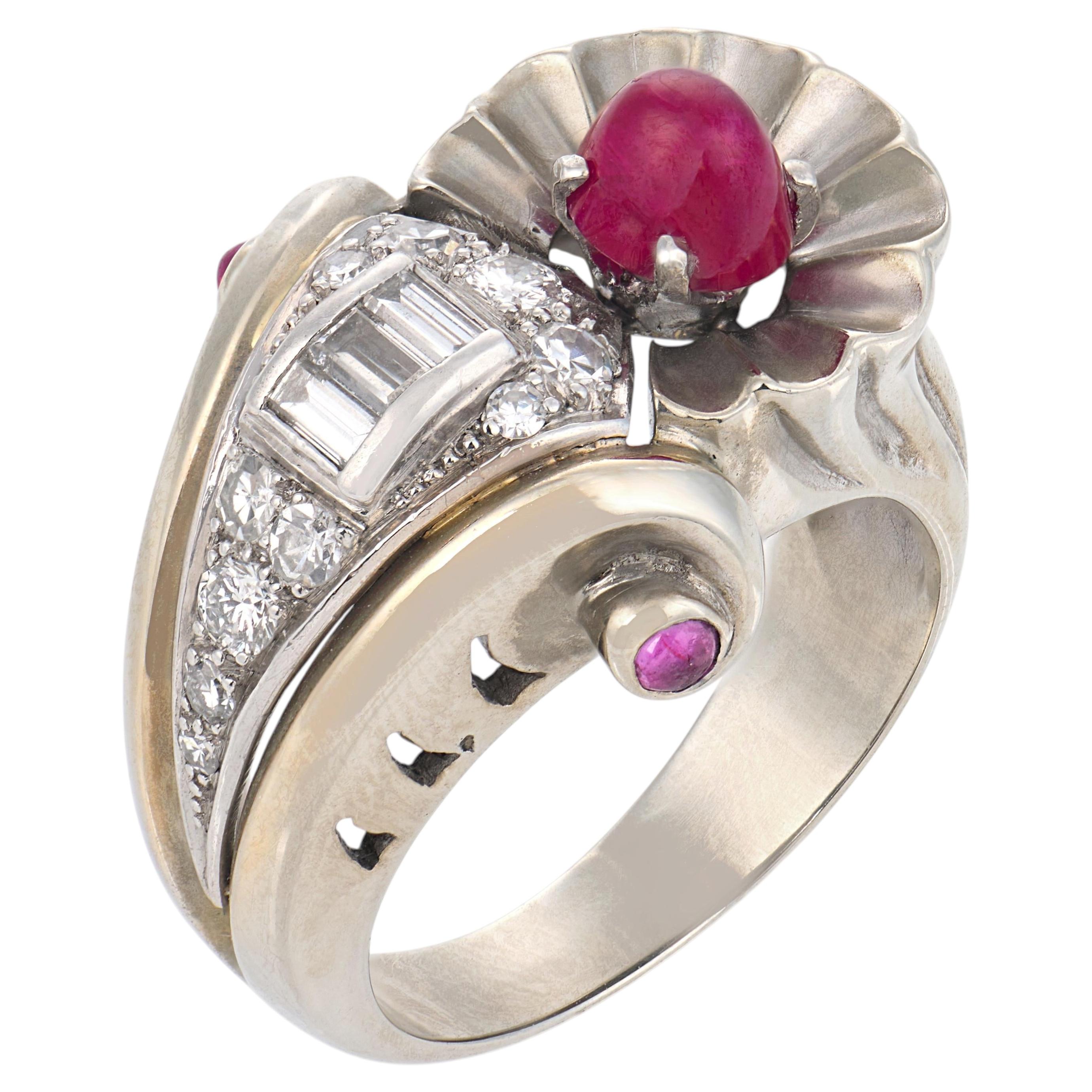 Retro ruby diamond 18k white gold cocktail ring For Sale