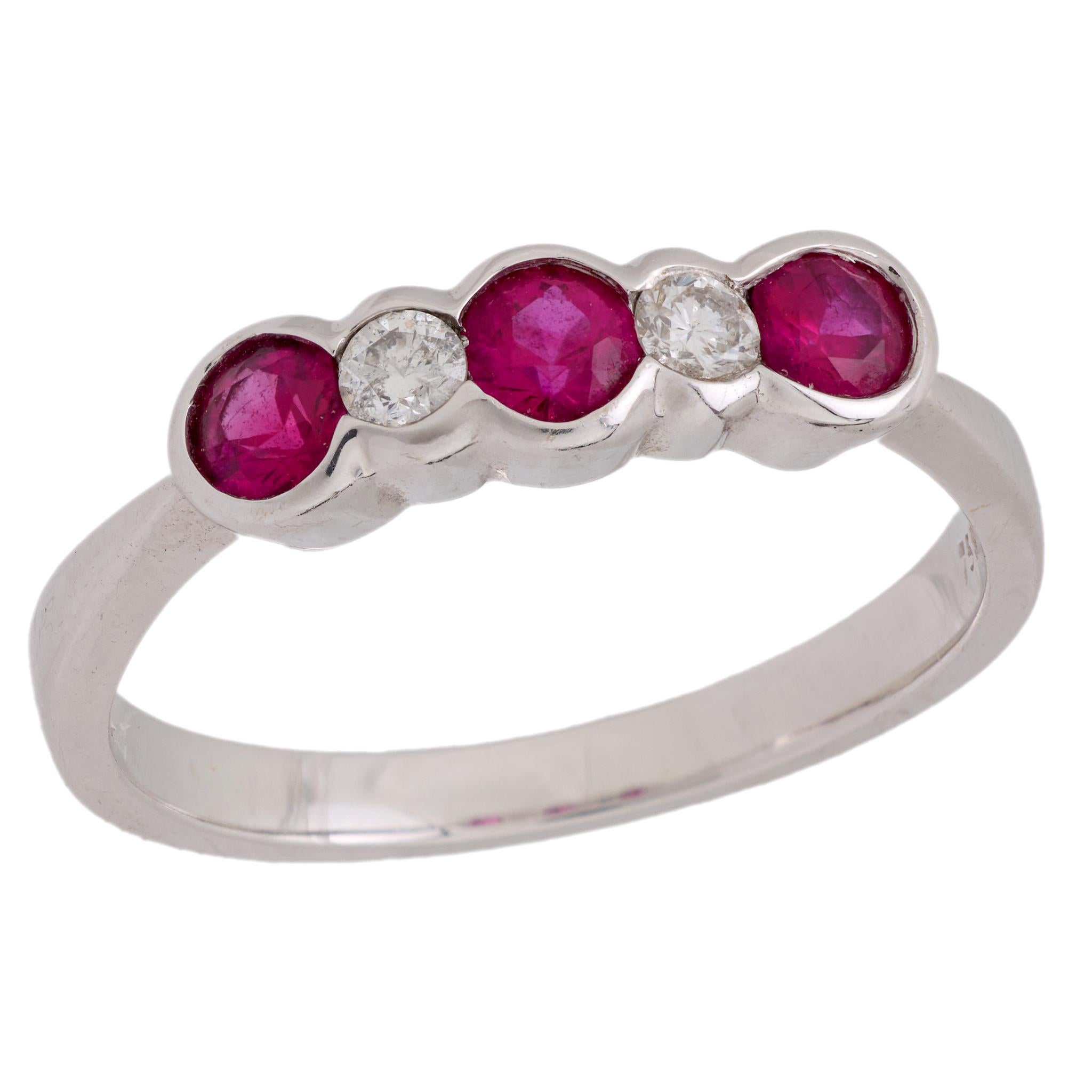 Retro ruby diamond 18k white gold eternity ring For Sale
