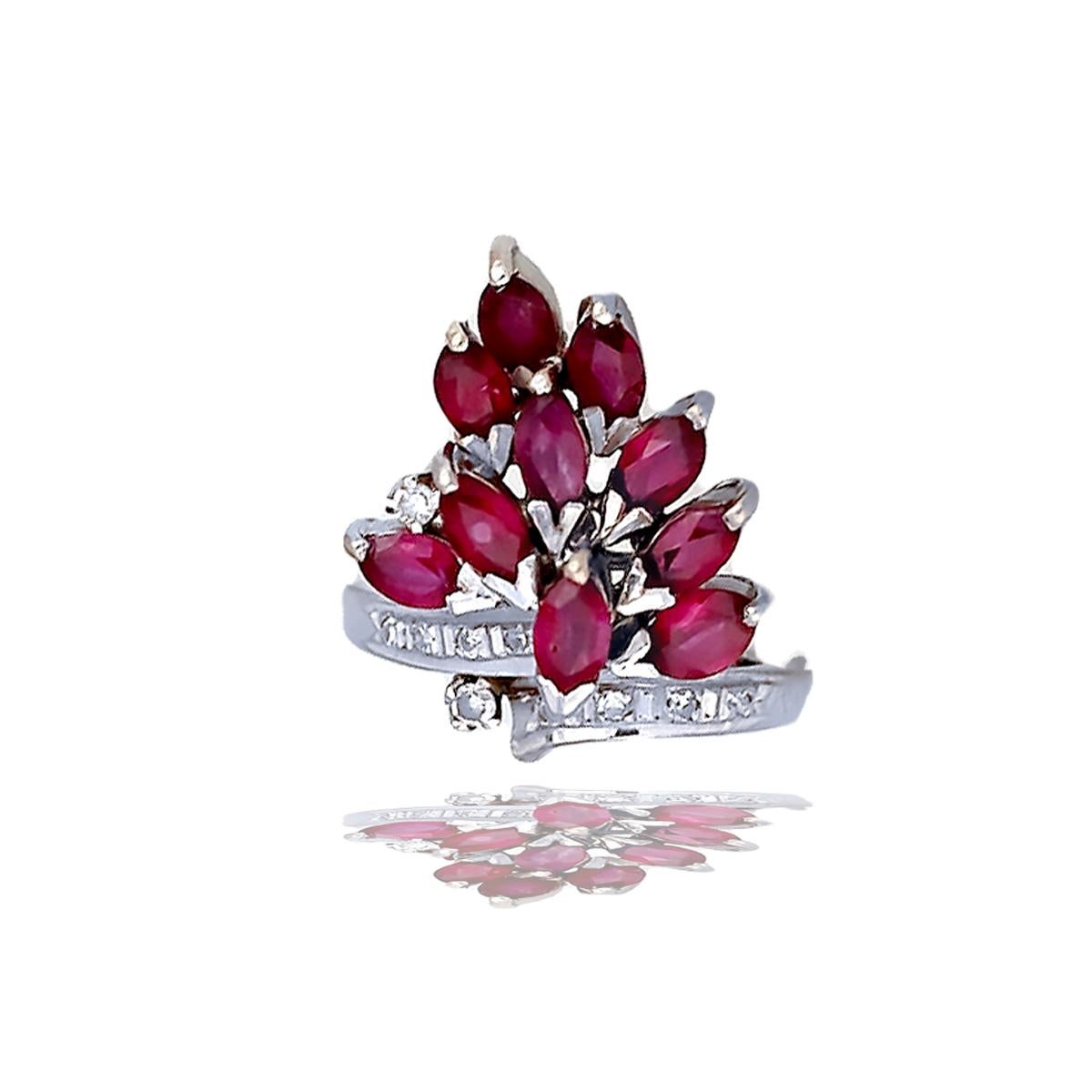 Retro, Ruby and Diamond 3.08 Carat Cluster, 14 Karat and Pigeon Blood, Quality In Good Condition For Sale In Aliso Viejo, CA