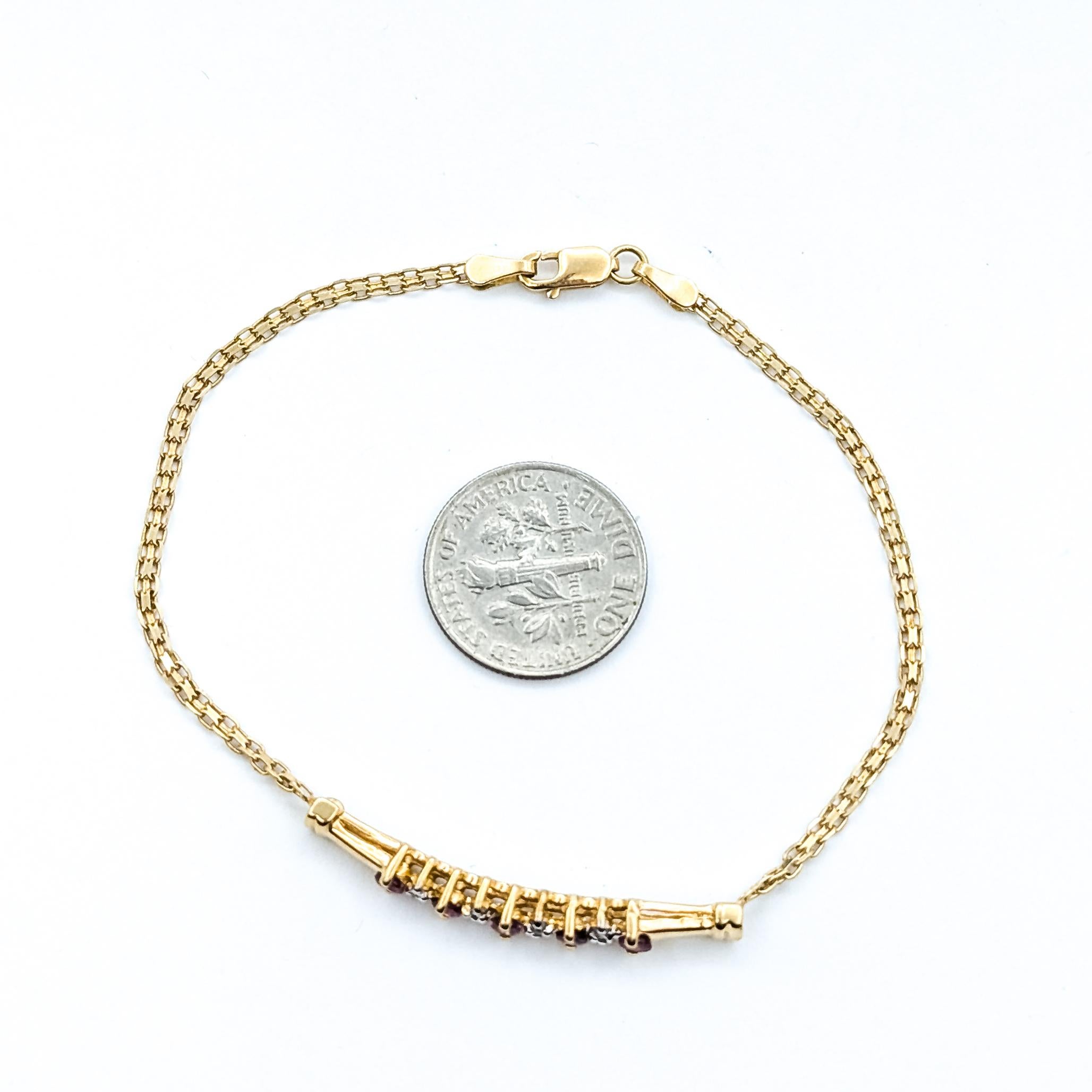 Bracelet rétro en or jaune 14k avec rubis et diamants Pour femmes en vente