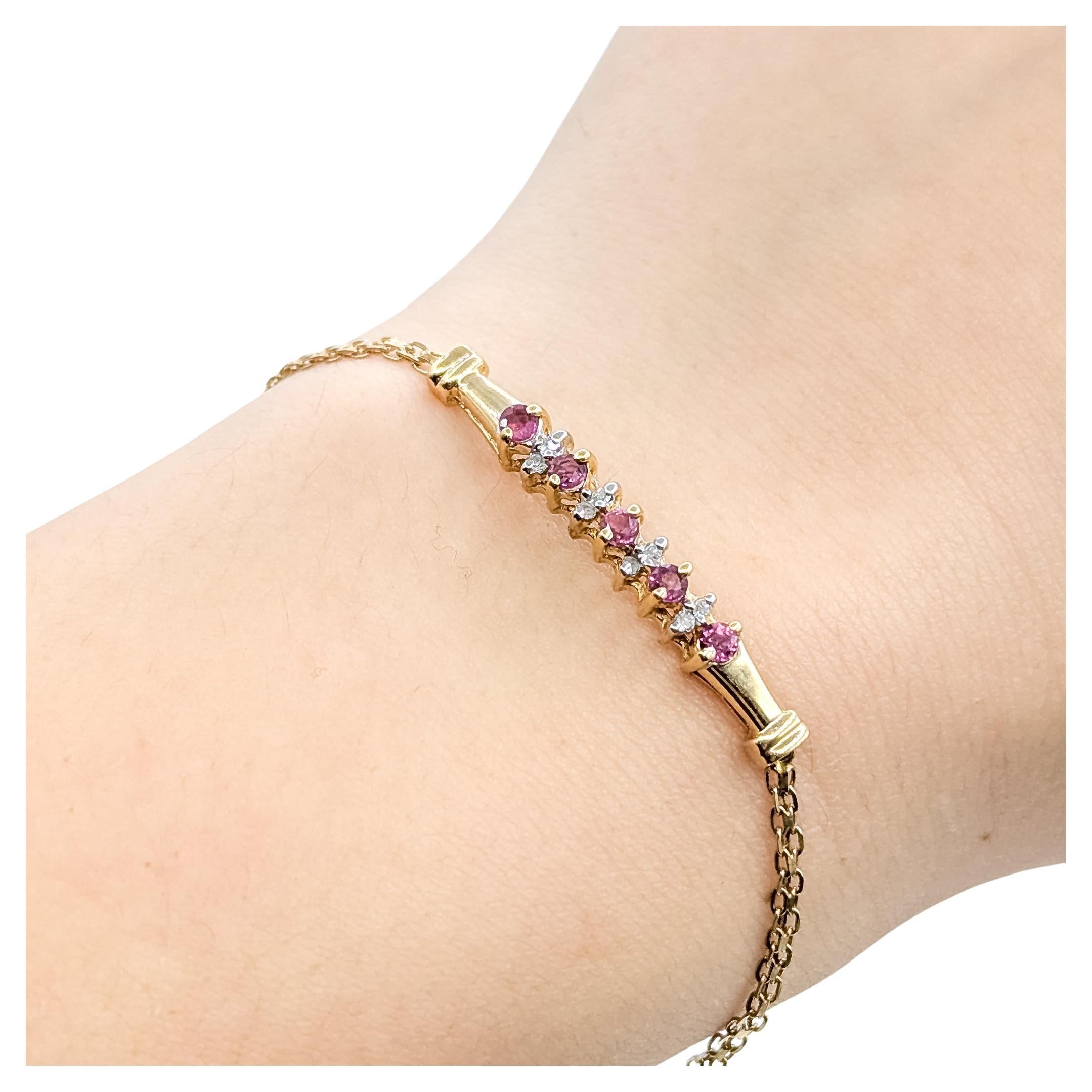 Bracelet rétro en or jaune 14k avec rubis et diamants