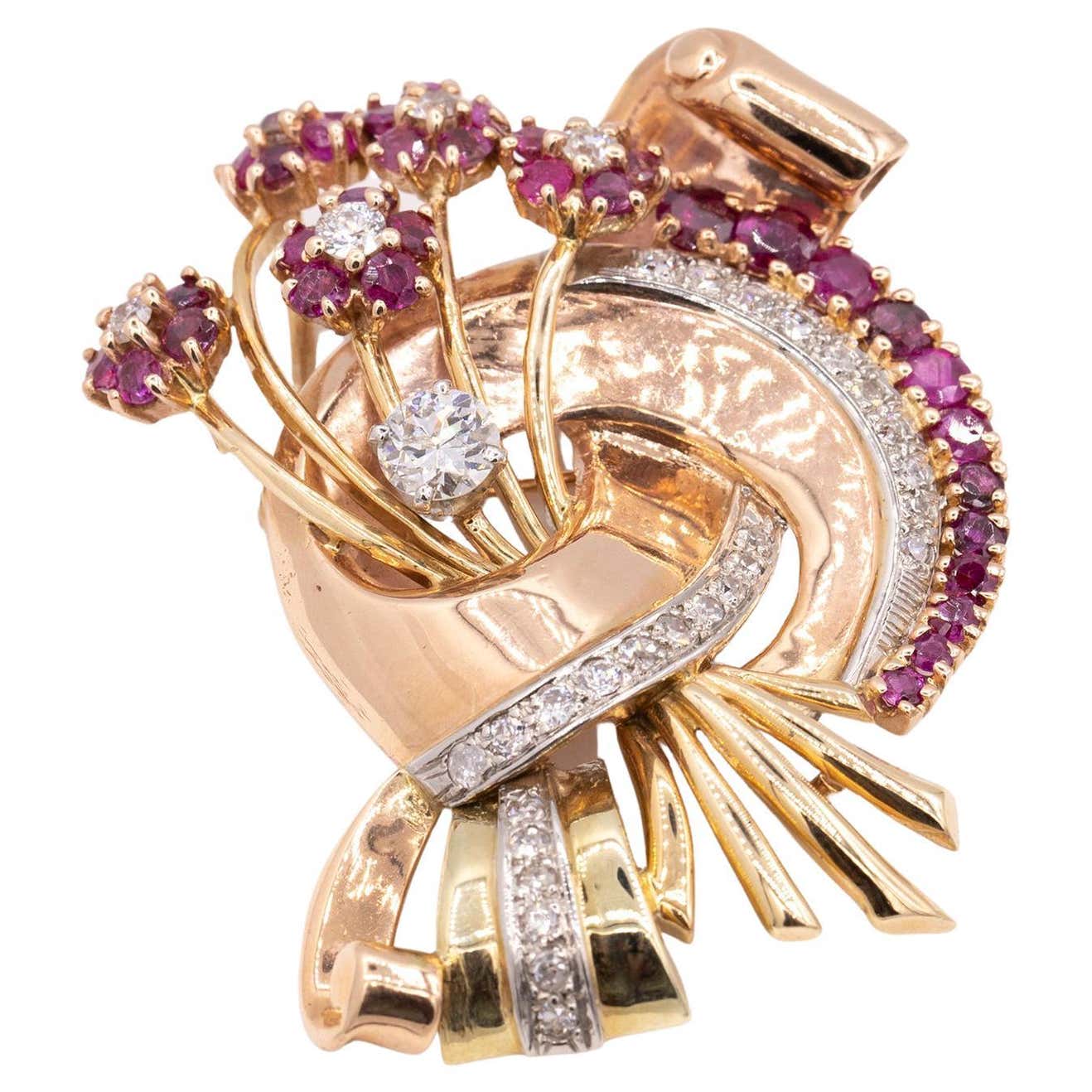 Retro Ruby and Diamond Brooch For Sale at 1stDibs