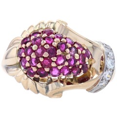 Retro Ruby 
Diamond Cluster Ring, 14k Yellow and White Gold Vintage 3.37 Carat