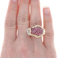 Retro Ruby & Diamond Cluster Ring, 14k Yellow and White Gold Vintage 3.37 Carat