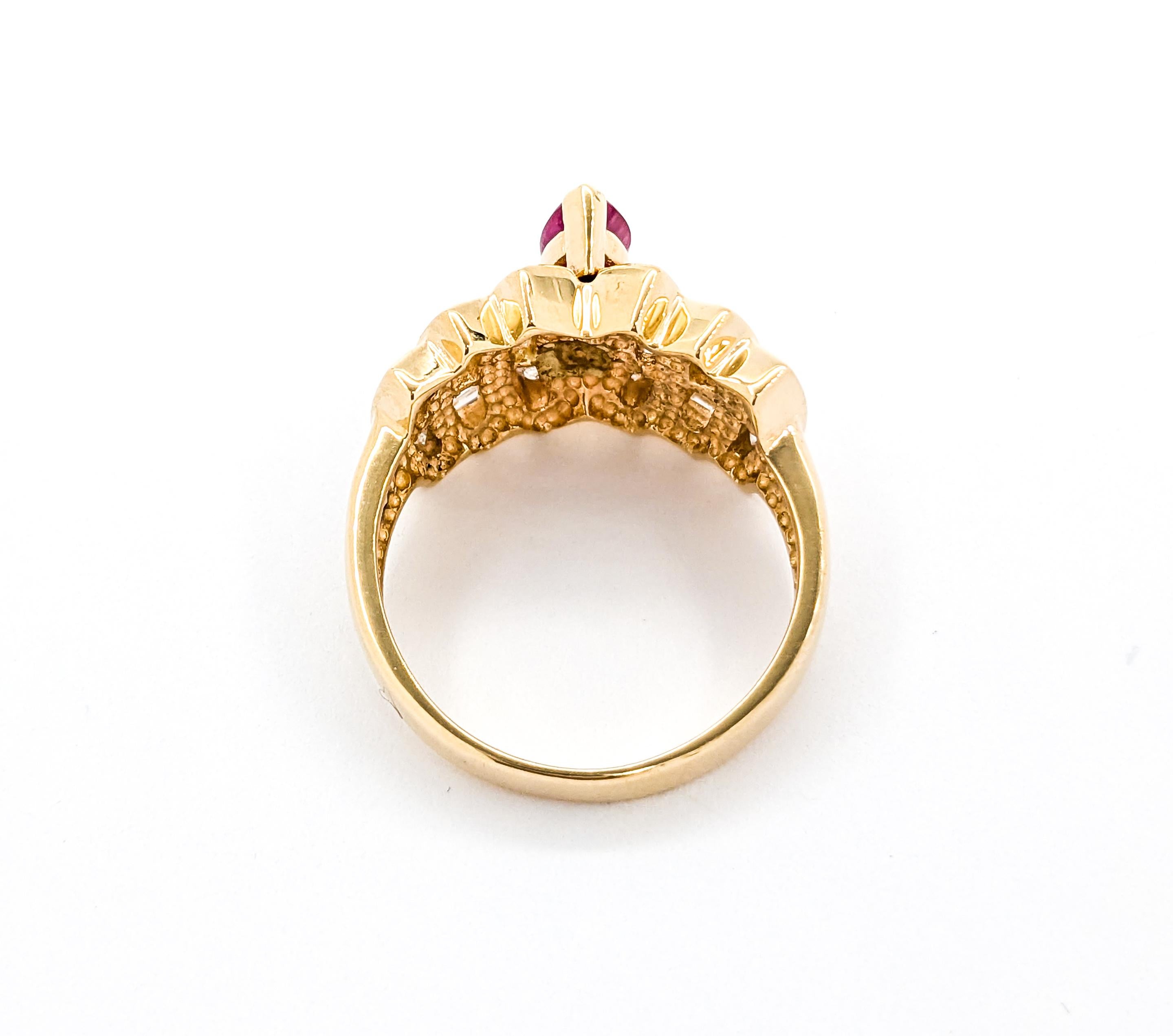 Women's Retro Ruby & Diamond Cocktail Ring in Yellow Gold