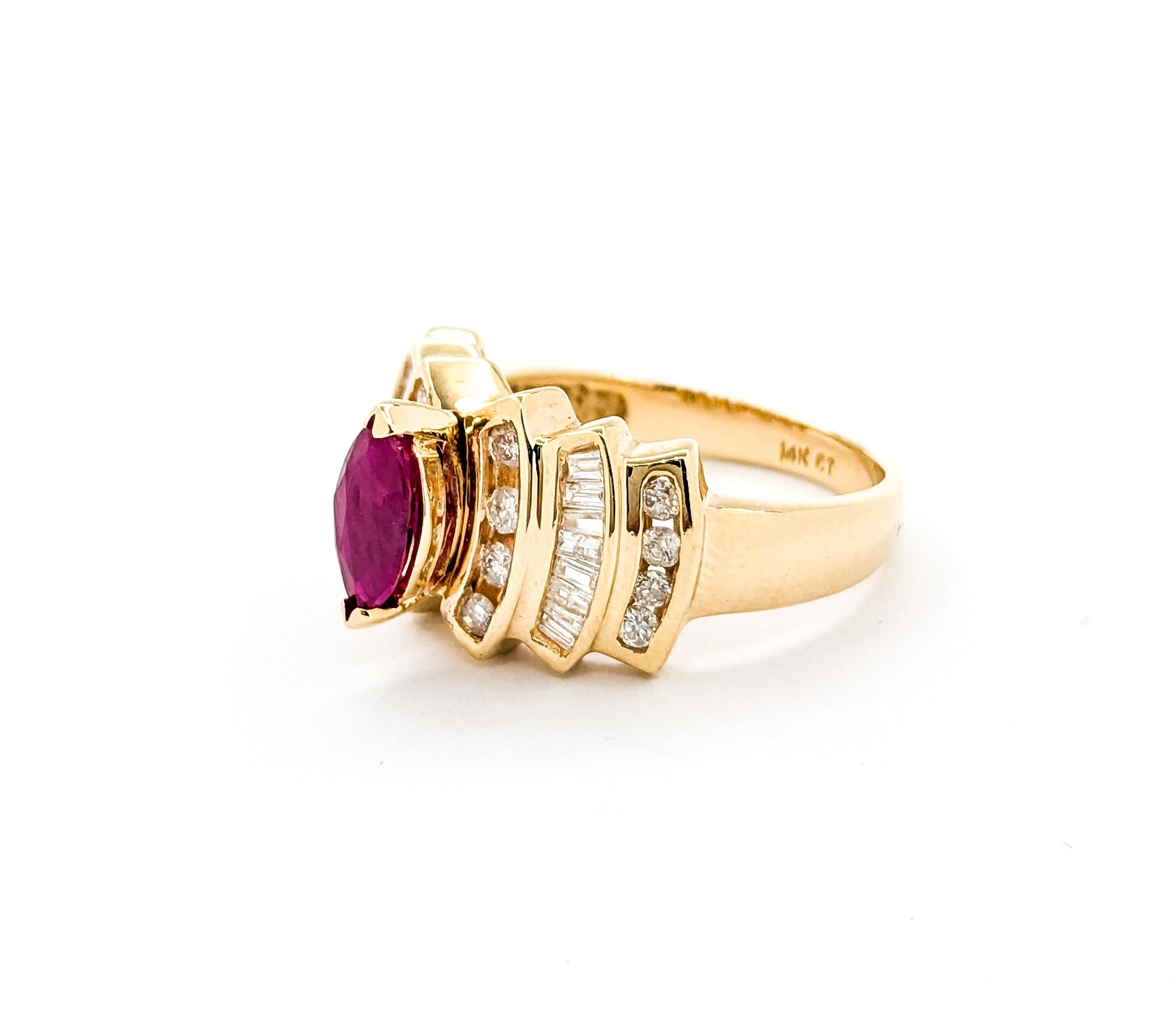 Retro Ruby & Diamond Cocktail Ring in Yellow Gold 1