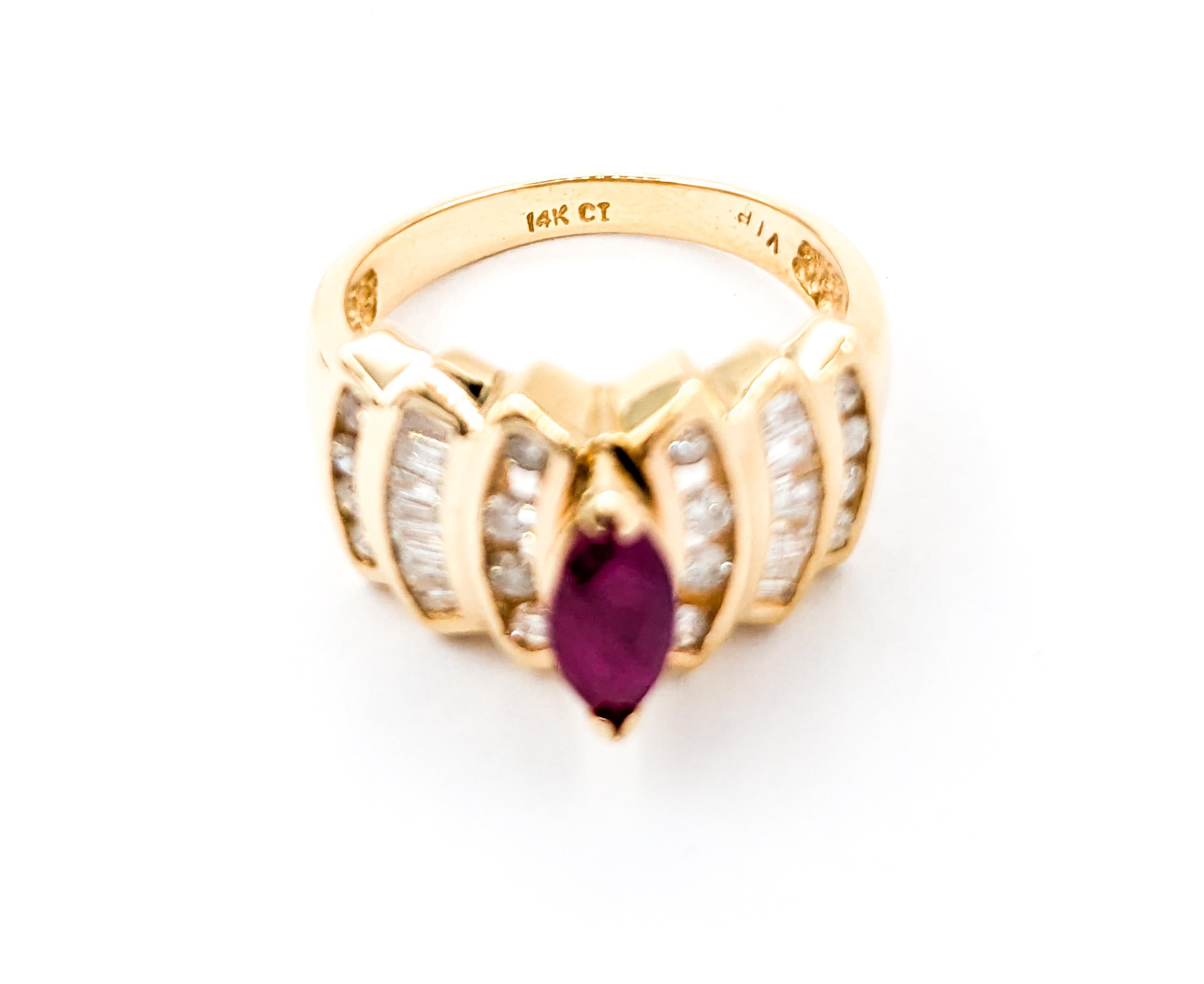 Retro Ruby & Diamond Cocktail Ring in Yellow Gold 2