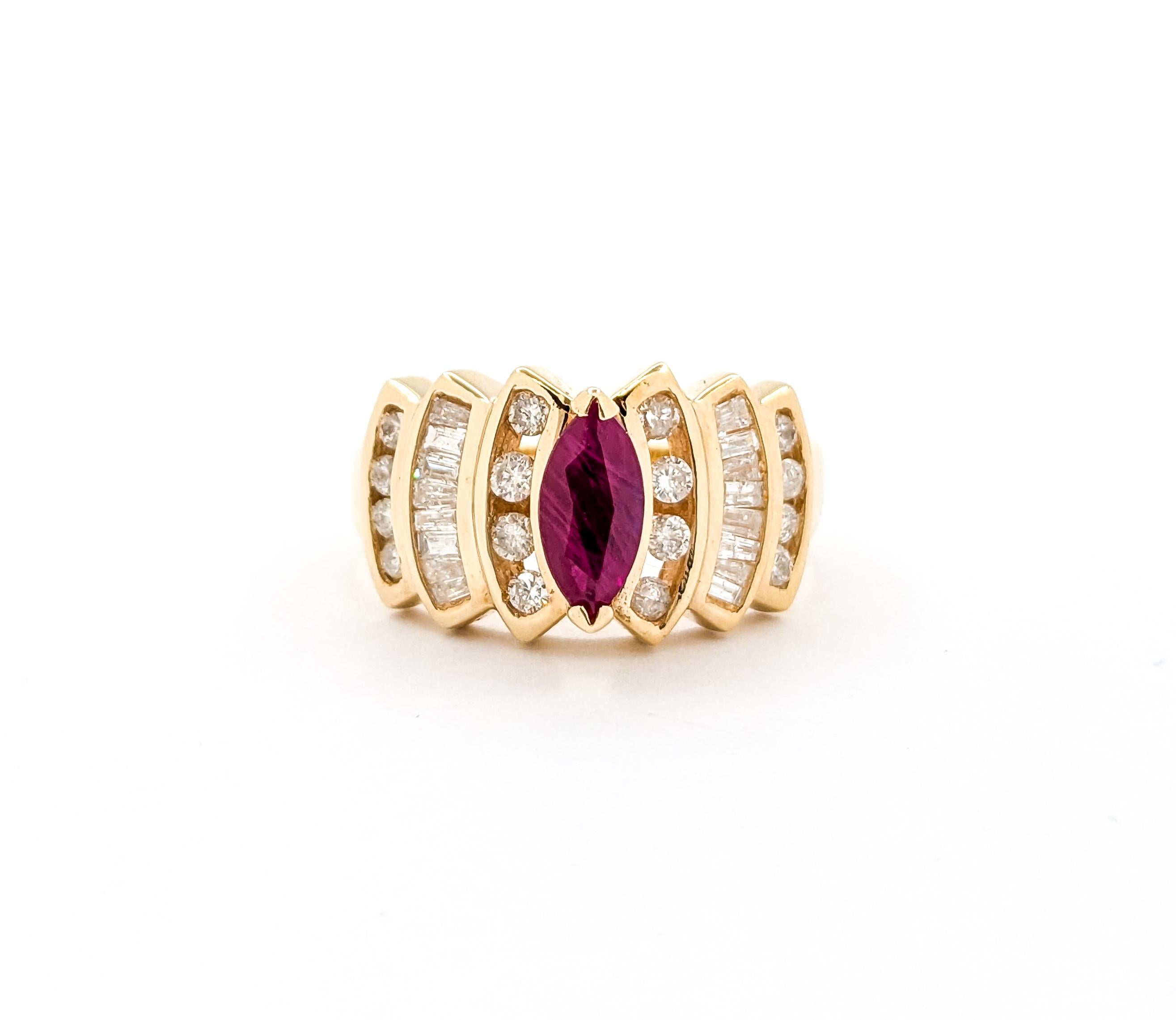 Retro Ruby & Diamond Cocktail Ring in Yellow Gold 3