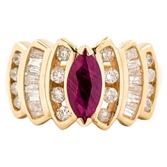 Retro Ruby & Diamond Cocktail Ring in Yellow Gold