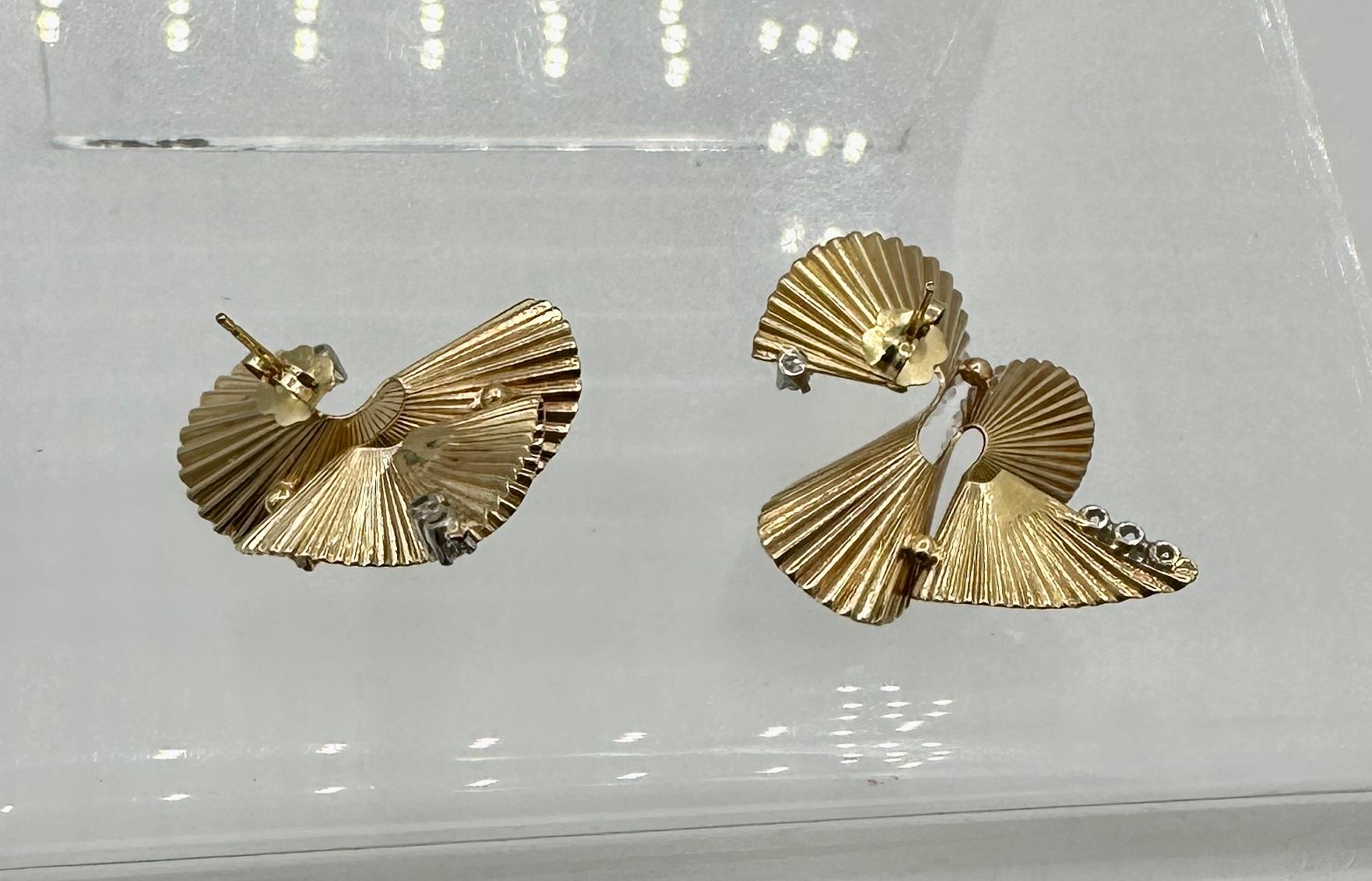 Boucles d'oreilles rétro en or 14 carats à motif rubis et diamants, style mi-siècle moderne en vente 5