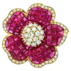 Retro Ruby Diamond Flower Brooch Pin Retro Ruby Diamond Flower Brooch Pin