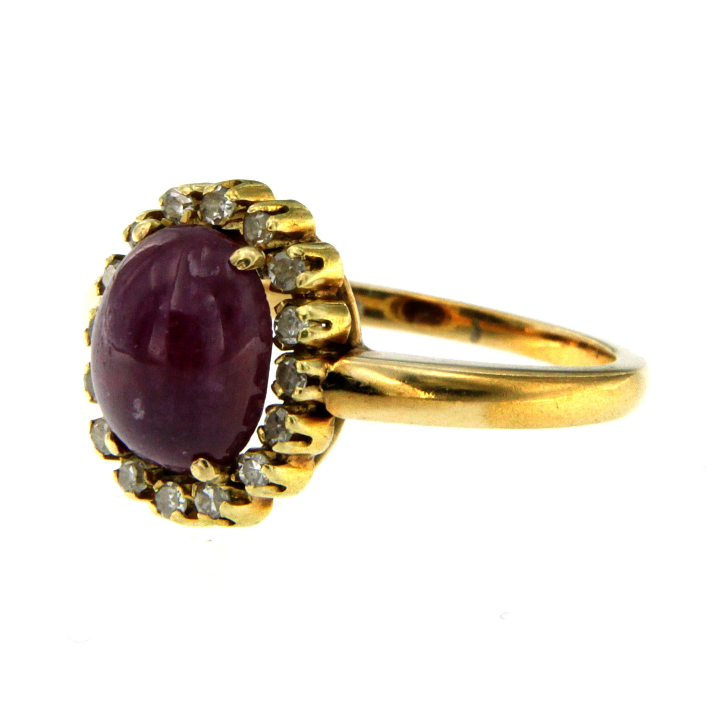 Retro Ruby Diamond Gold Cluster Ring In Excellent Condition In Napoli, Italy