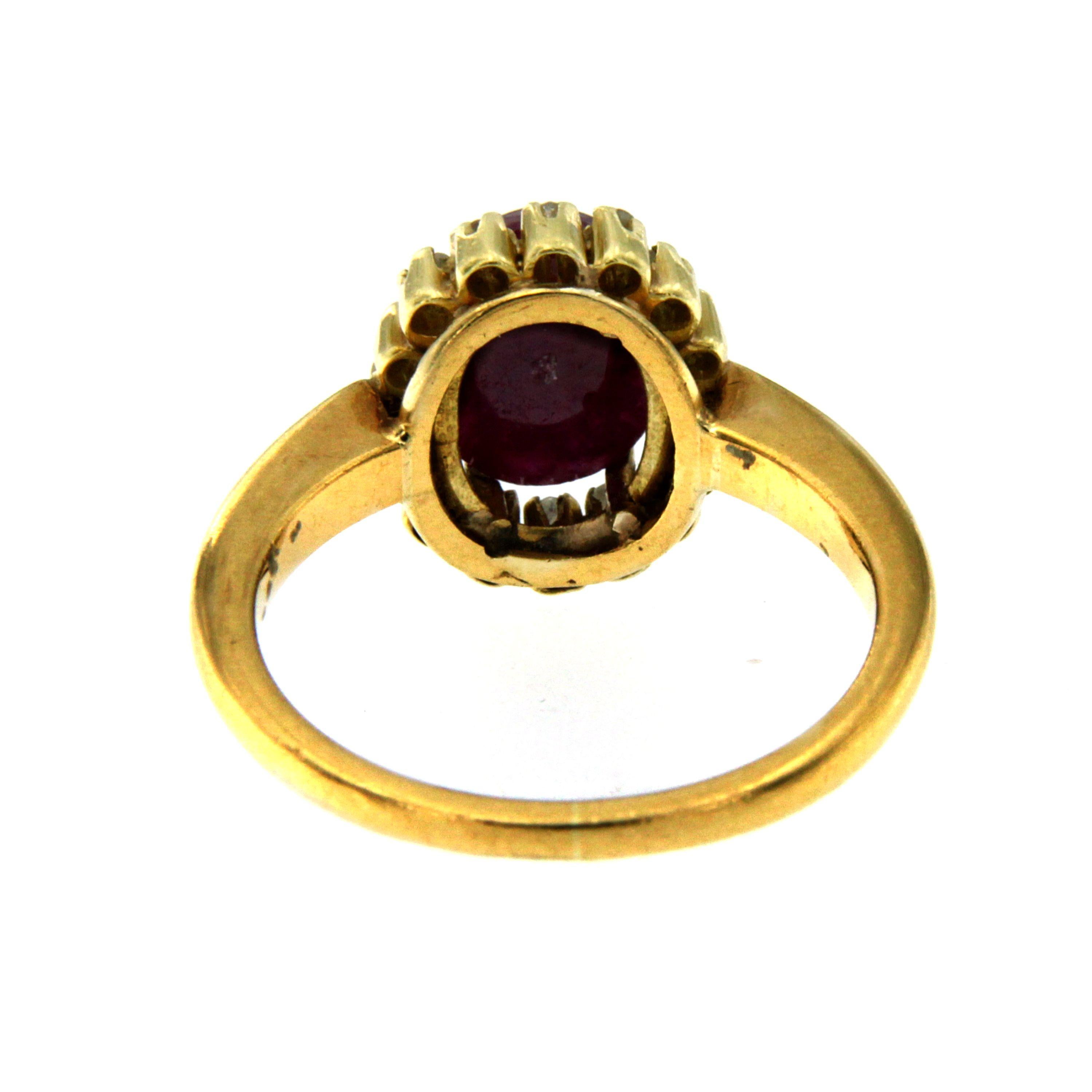 Women's Retro Ruby Diamond Gold Cluster Ring