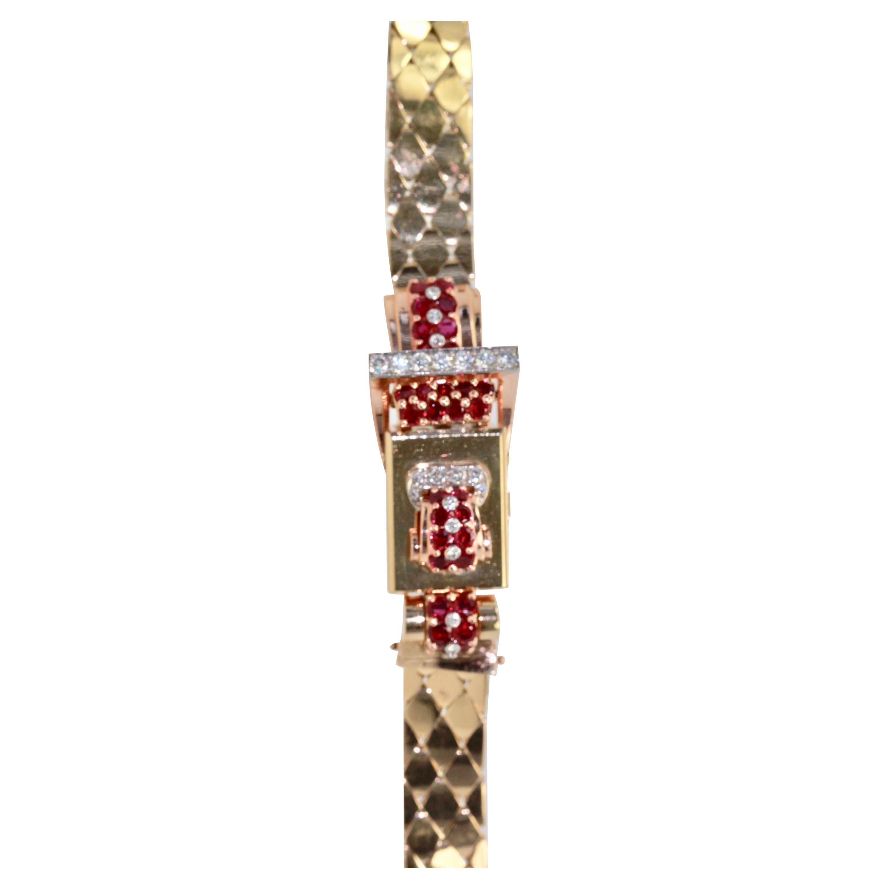 Retro Ruby Diamond Rose and Yellow Gold Flip Top Covered Watch