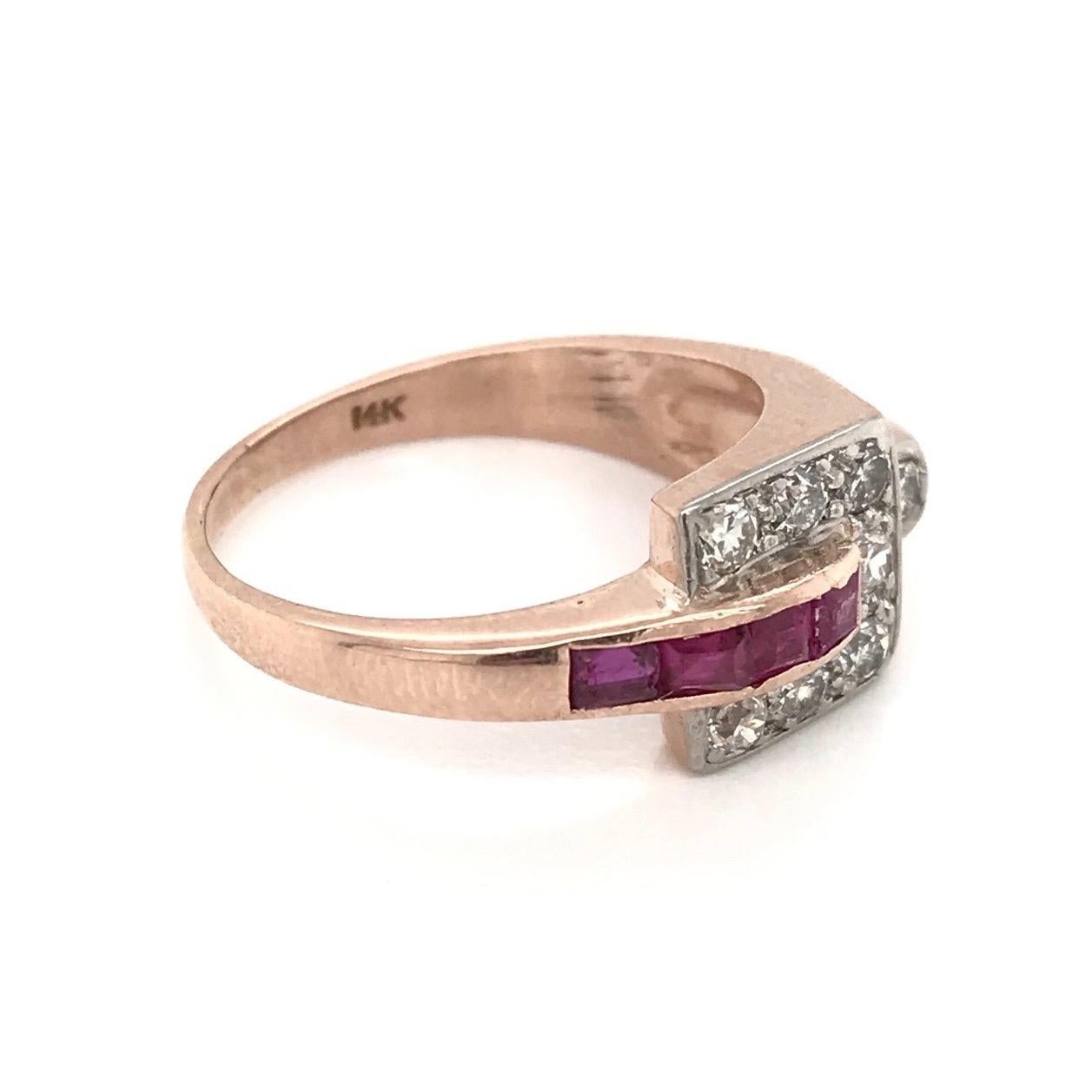 Round Cut Retro Ruby and Diamond Rose Gold Ring
