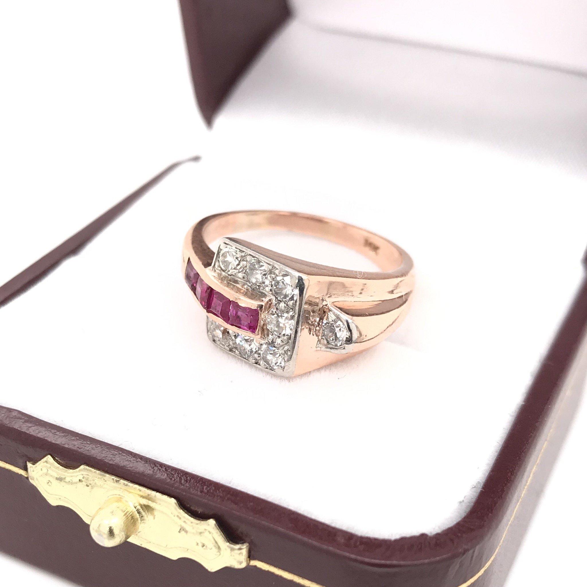 Retro Ruby and Diamond Rose Gold Ring 1