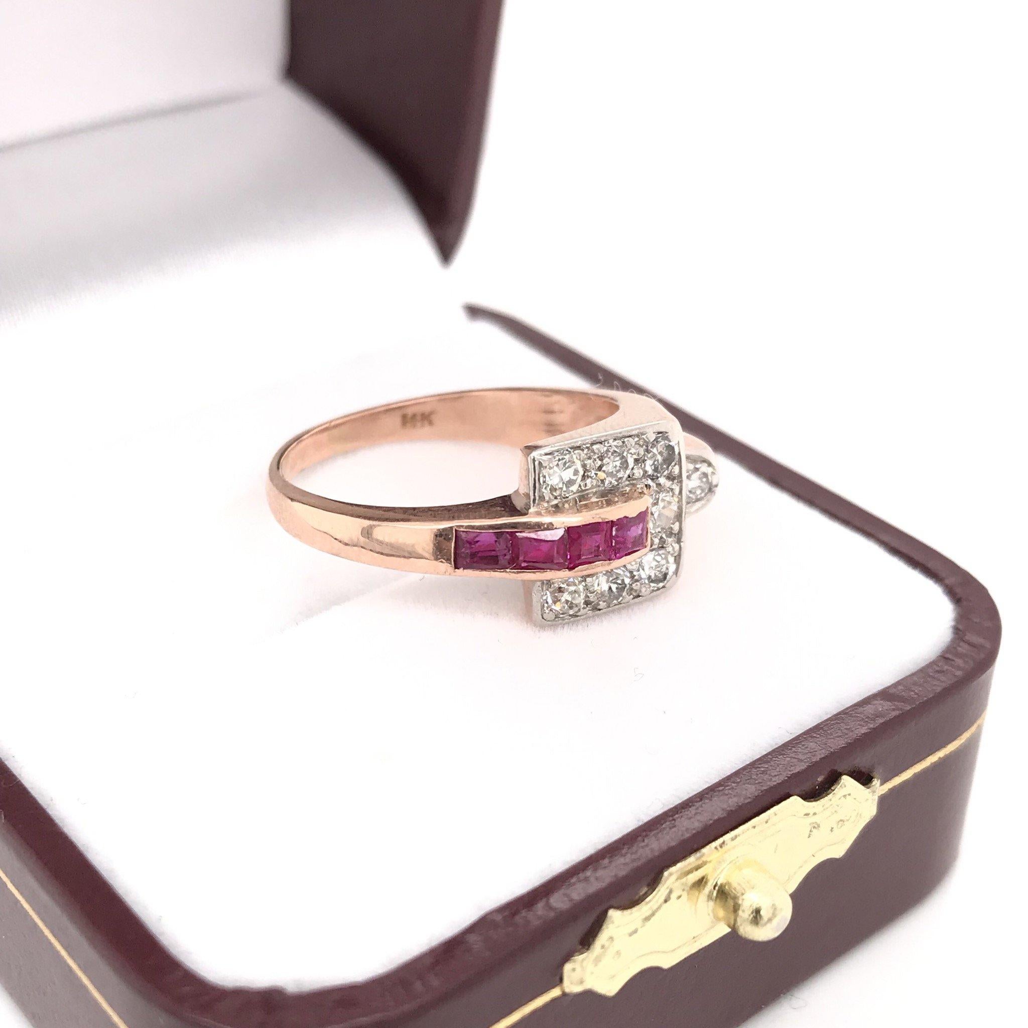 Retro Ruby and Diamond Rose Gold Ring 2
