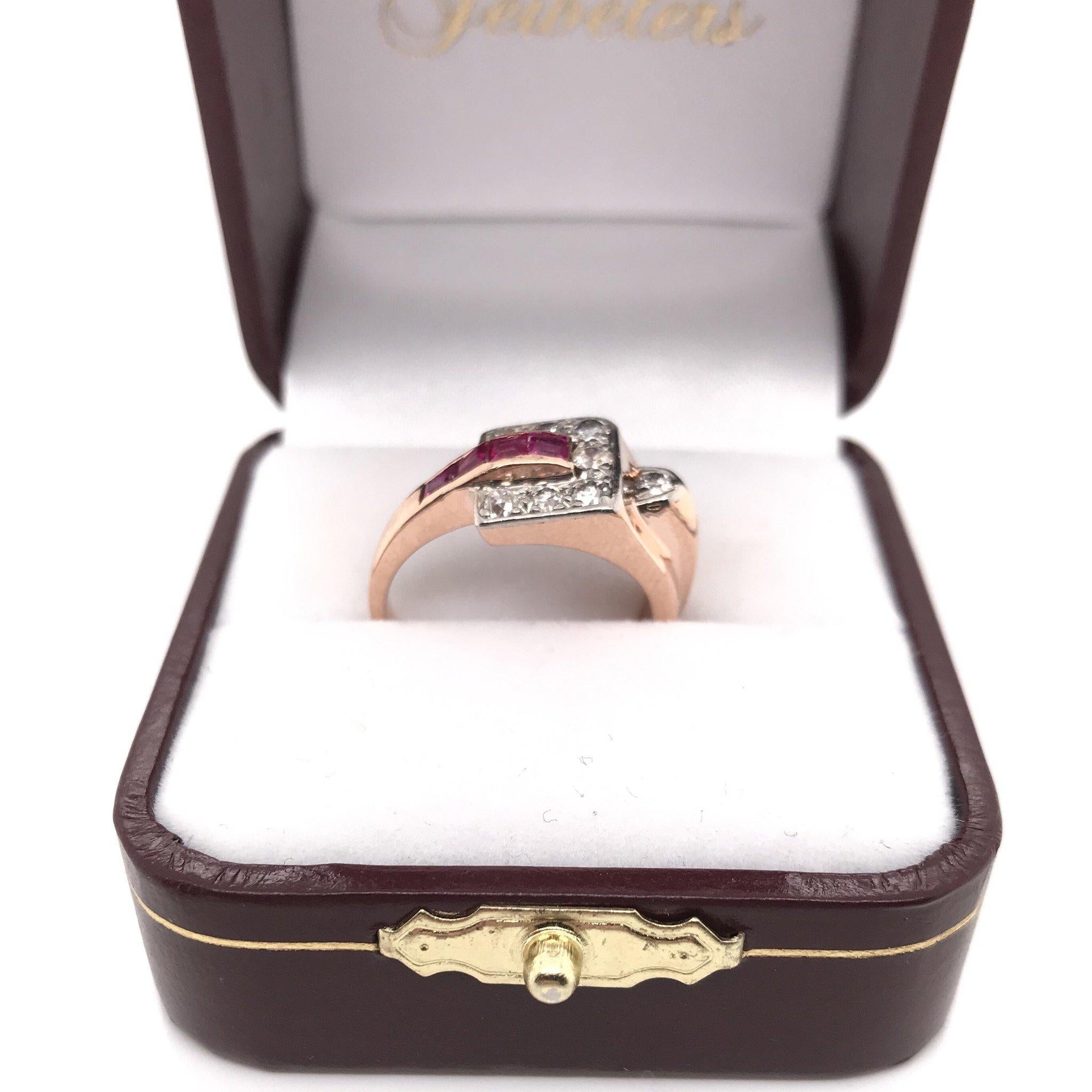 Retro Ruby and Diamond Rose Gold Ring 3