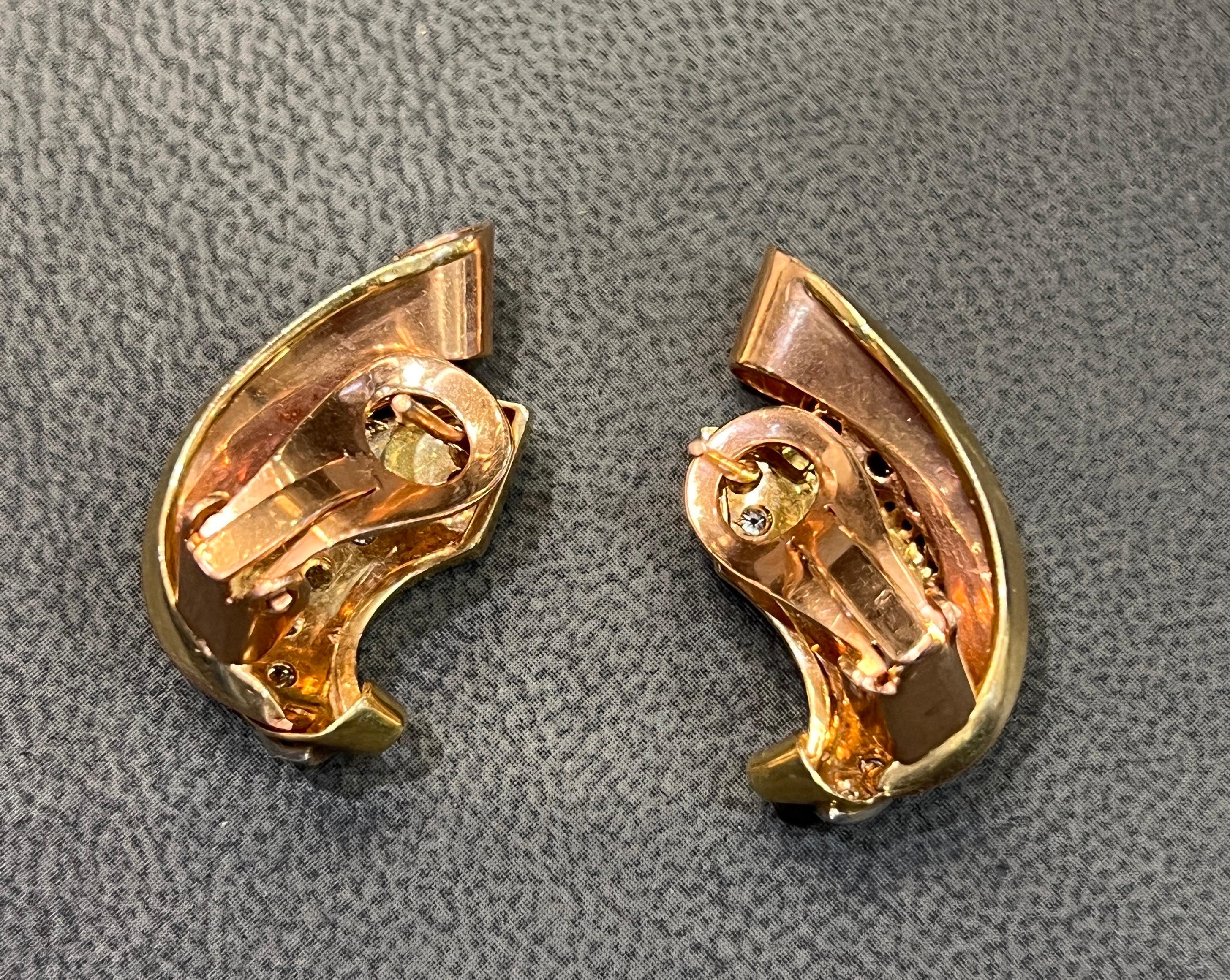 Women's Retro Ruby & Diamond Two Tone Earrings For Sale
