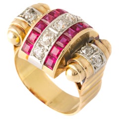 Retro Ruby Diamond White and Yellow Gold Ring