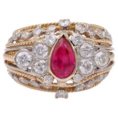 Retro Ruby Diamond Yellow Gold Cocktail Ring