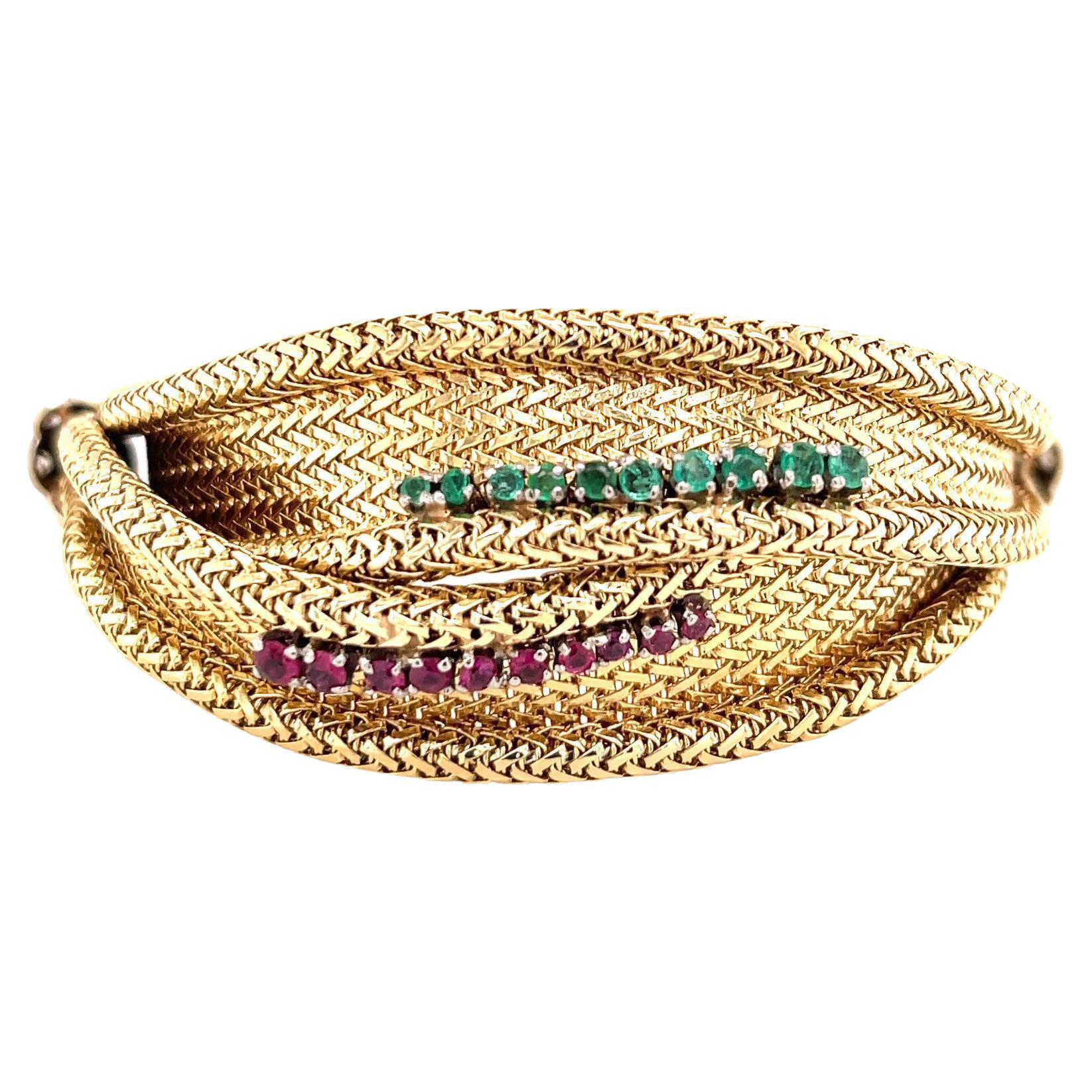Retro Ruby Emerald Diamond Gold Bracelet