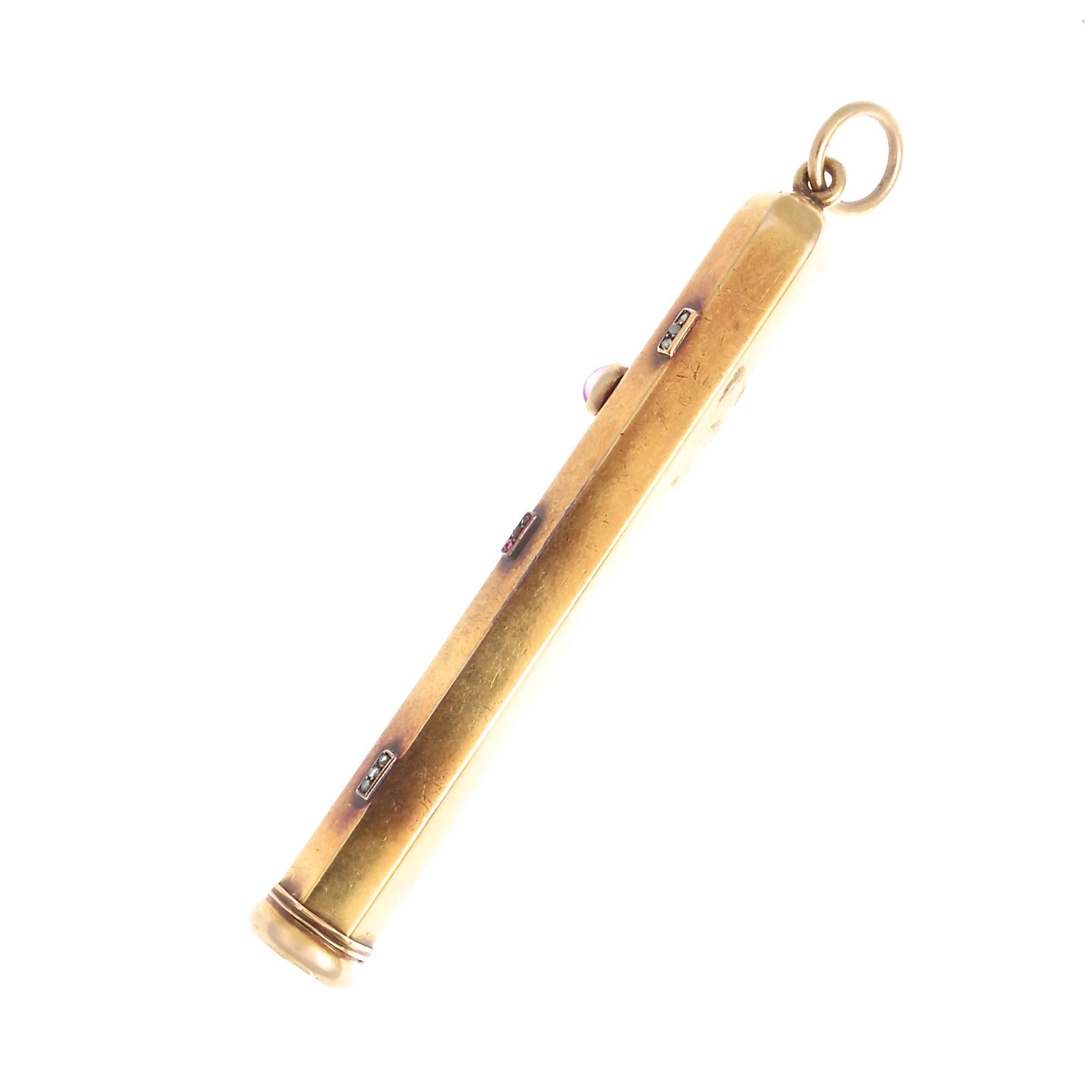 Retro Ruby Gold Pencil Pendant In Excellent Condition In Beverly Hills, CA