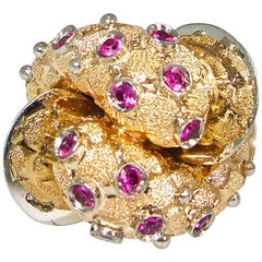 Retro Ruby Rose Gold and White Gold Unusual European Ring, circa 1948