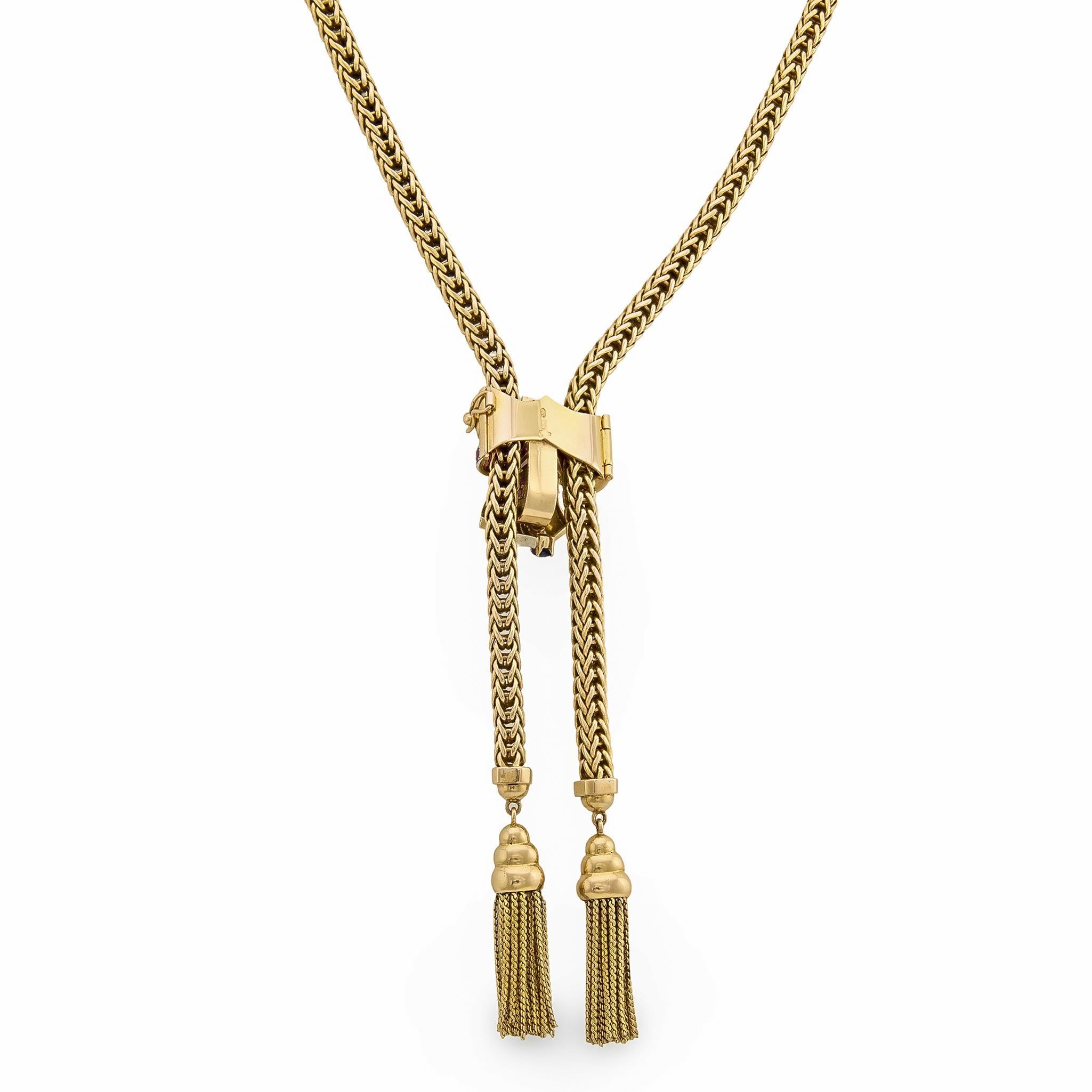 Collier rétro rubis saphir en or jaune 18k en vente 1