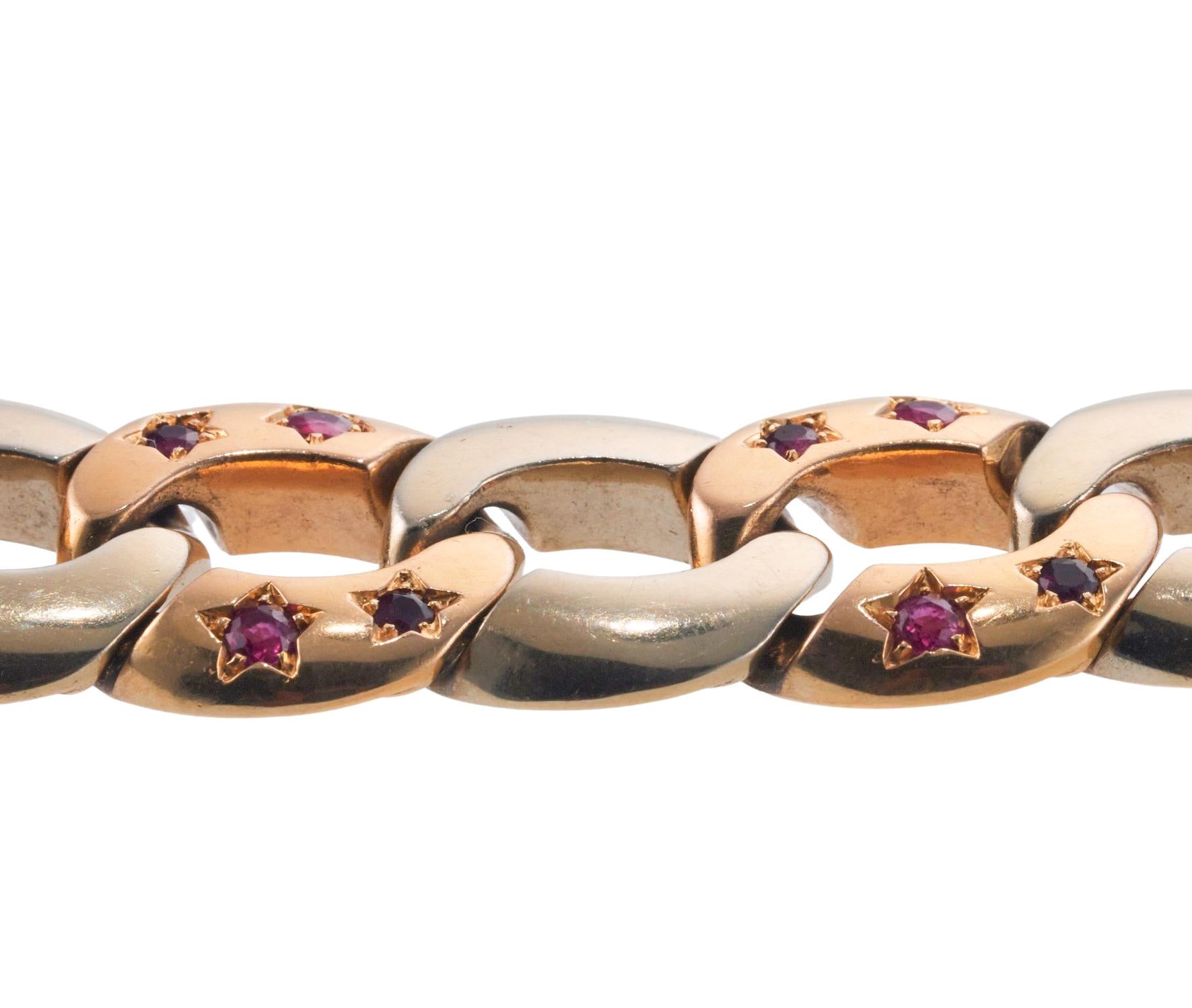 Retro Ruby Two Color Gold Curb Link Bracelet en vente 1