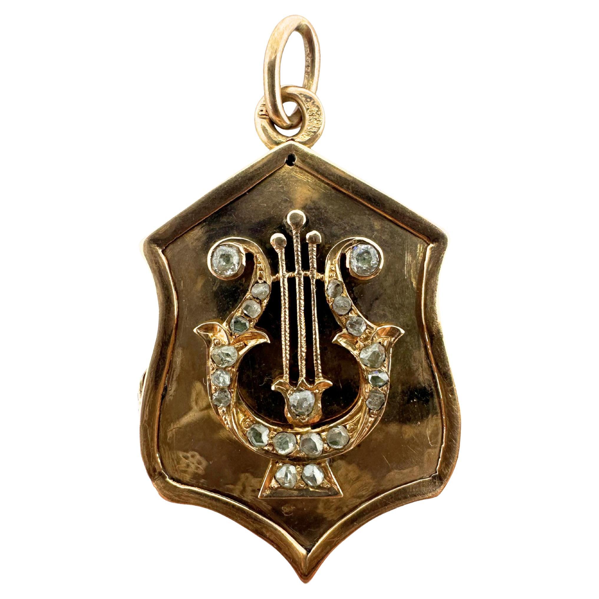 Retro Russian 14K Rose Gold Diamond Pendant Locket en venta
