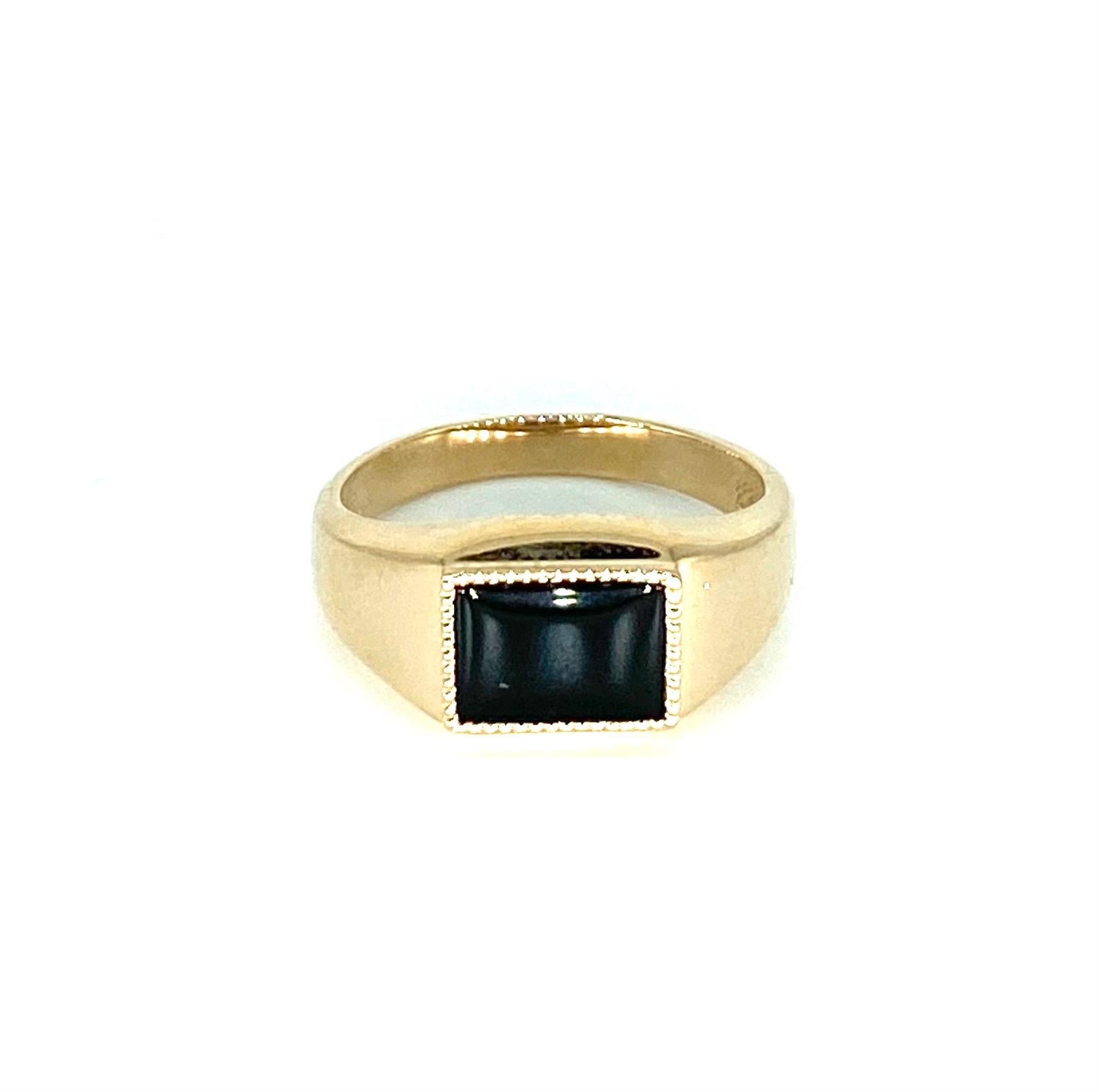 Square Cut Retro Russian Gold Mne's Onyx Signet Ring 14k Rose Gold, Circa 1950s For Sale