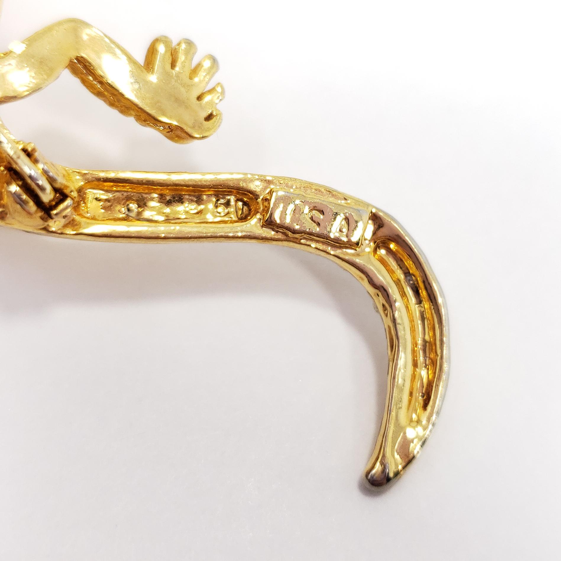 Taille ronde Broche rétro Salamander en or, vintage, milieu des années 1900, États-Unis en vente