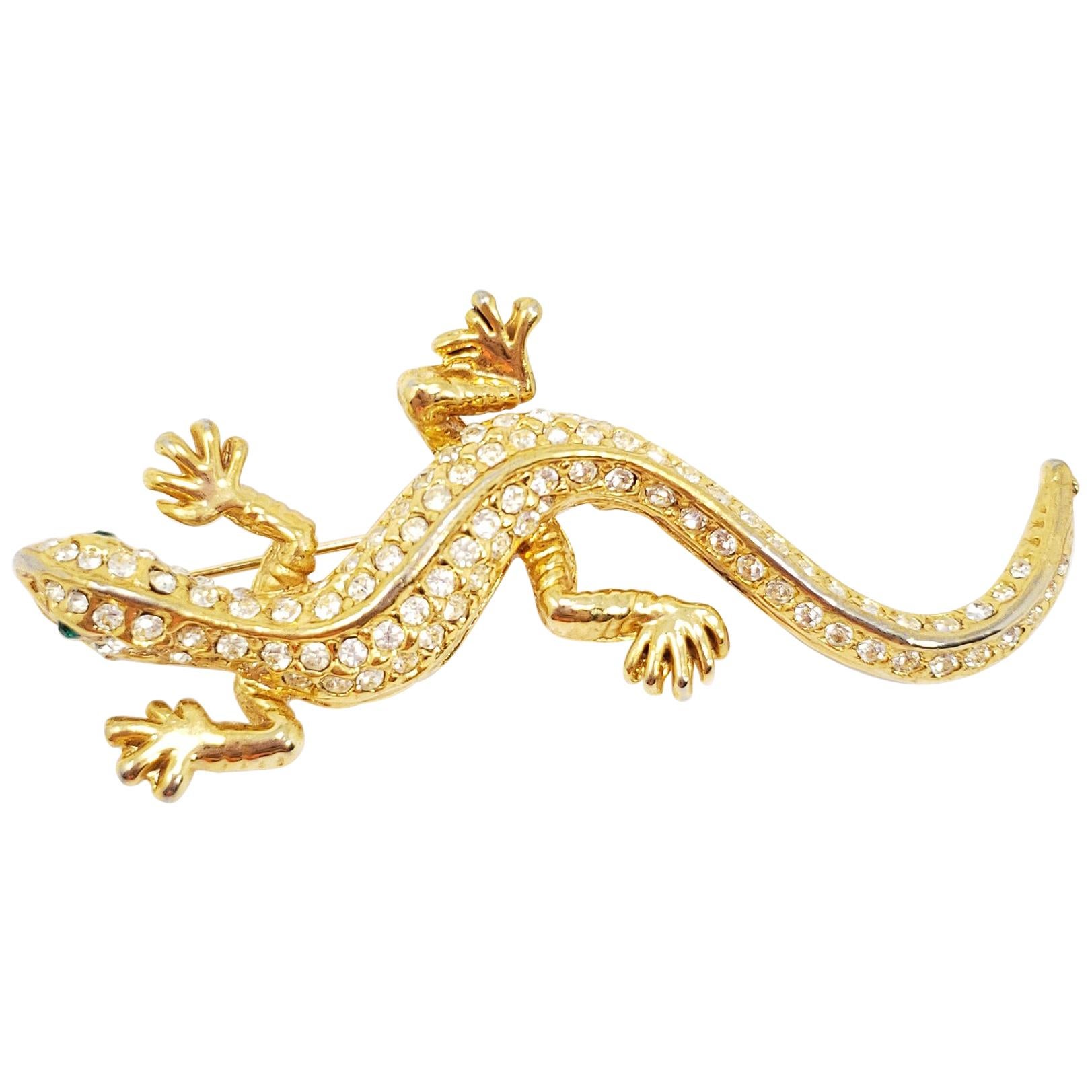 Retro Salamander Brooch Pin in Gold, Vintage Mid 1900s, United States For Sale