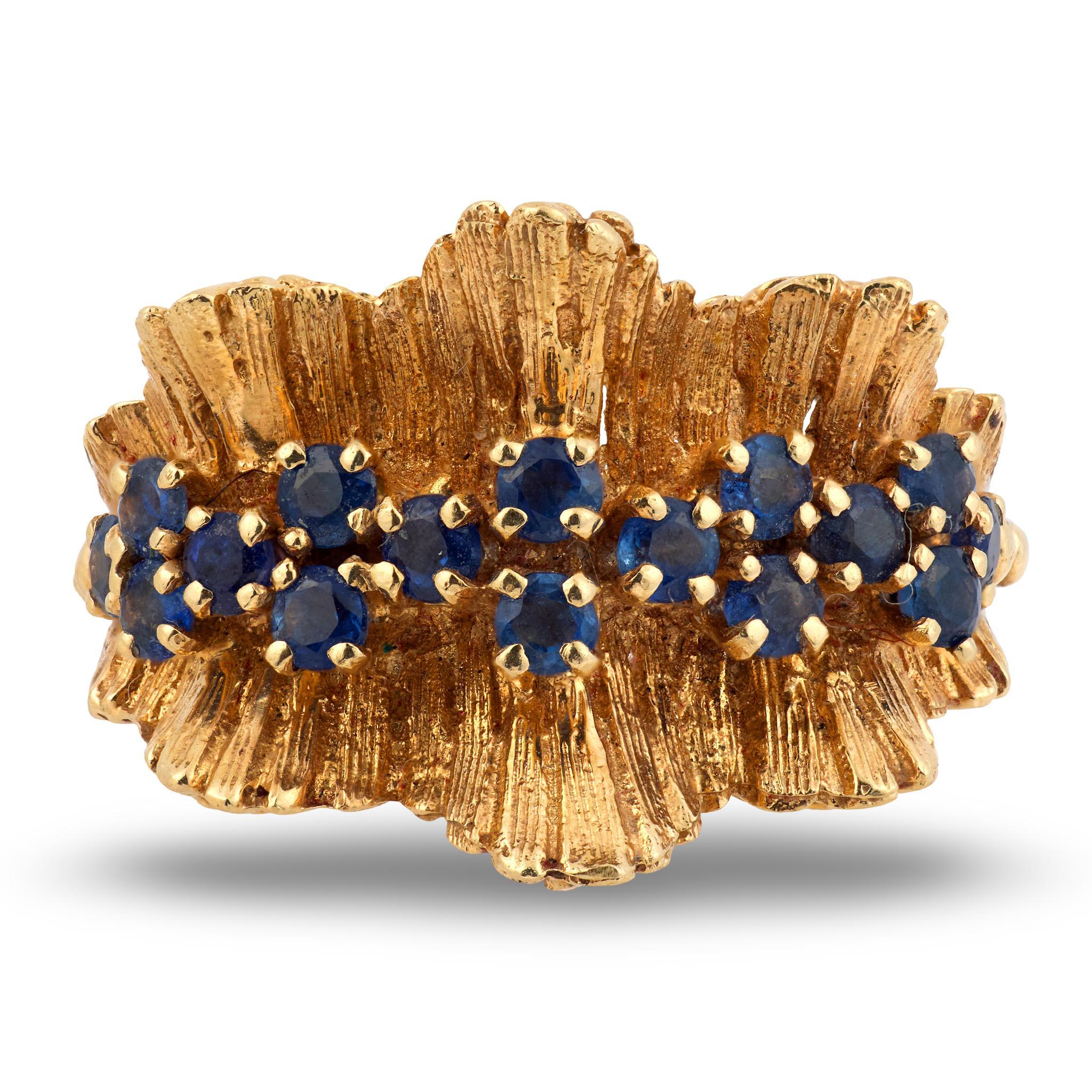 Retro Saphir 14k Gelbgold Ring (Brillantschliff) im Angebot