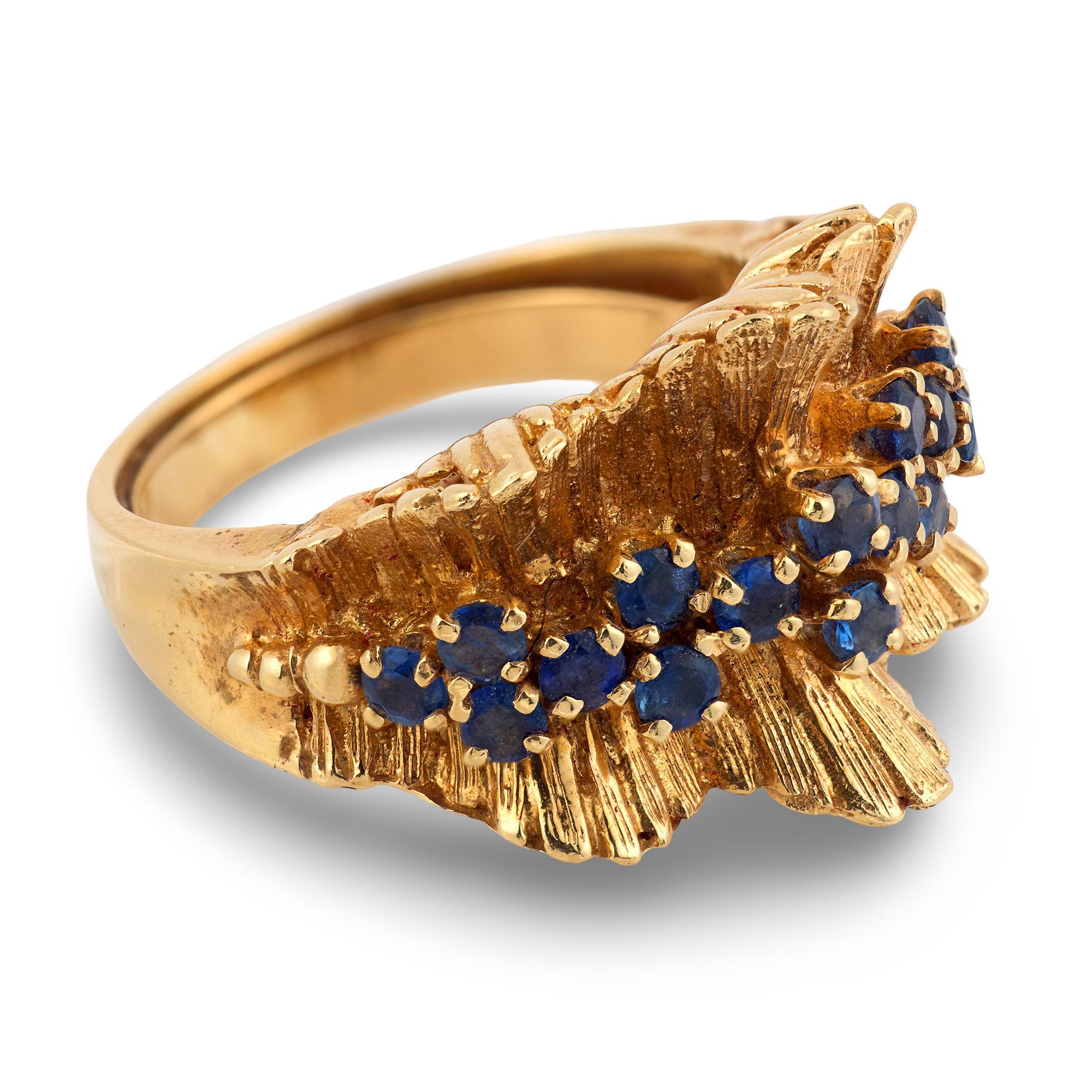 Retro Saphir 14k Gelbgold Ring Damen im Angebot