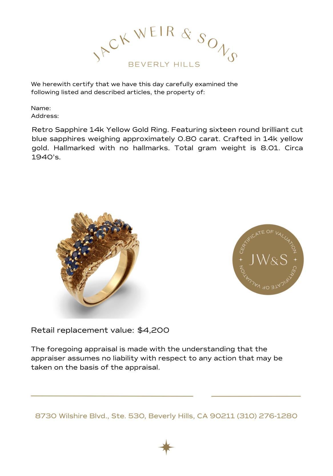 Retro Saphir 14k Gelbgold Ring im Angebot 2