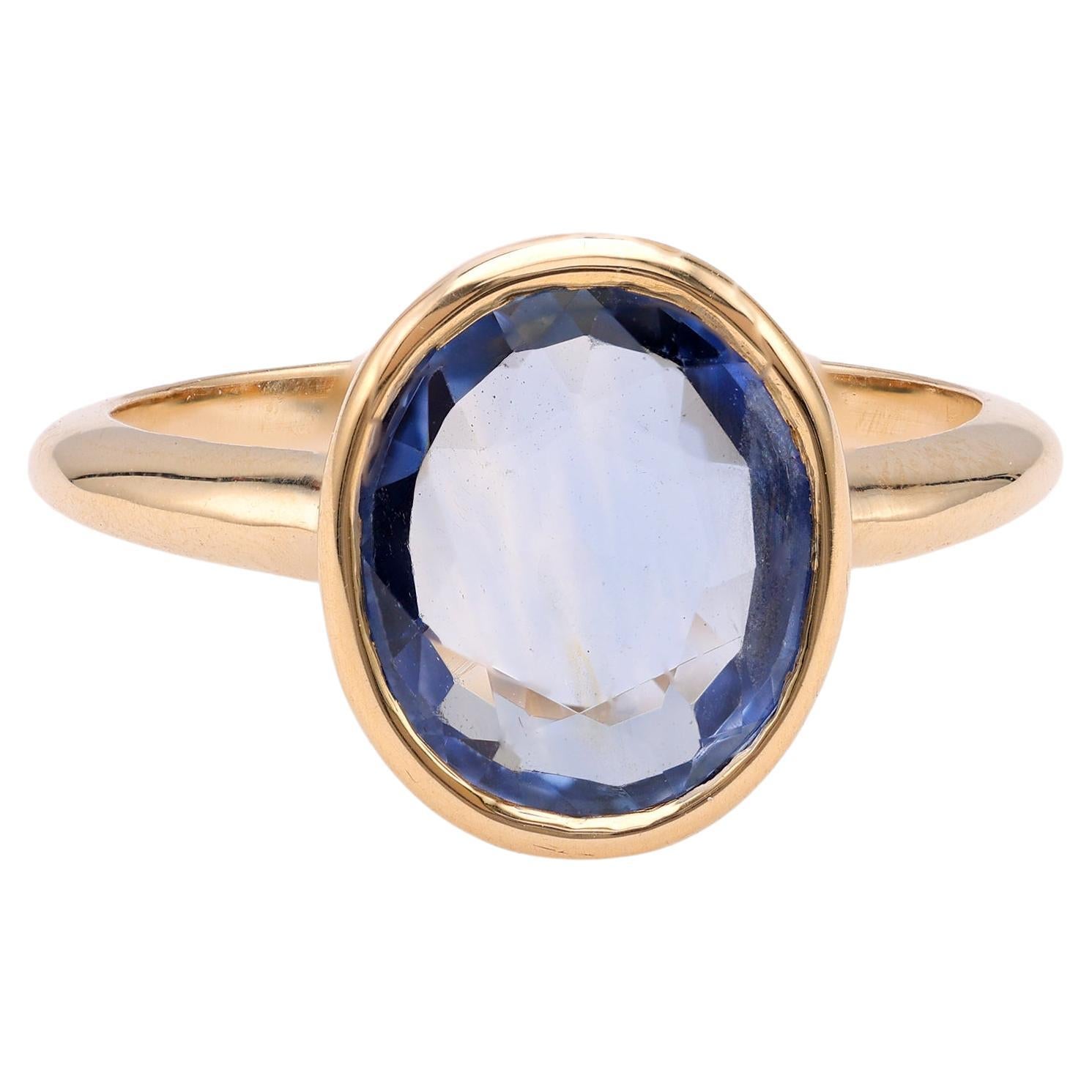 Retro Sapphire 14k Yellow Gold Solitaire Ring For Sale