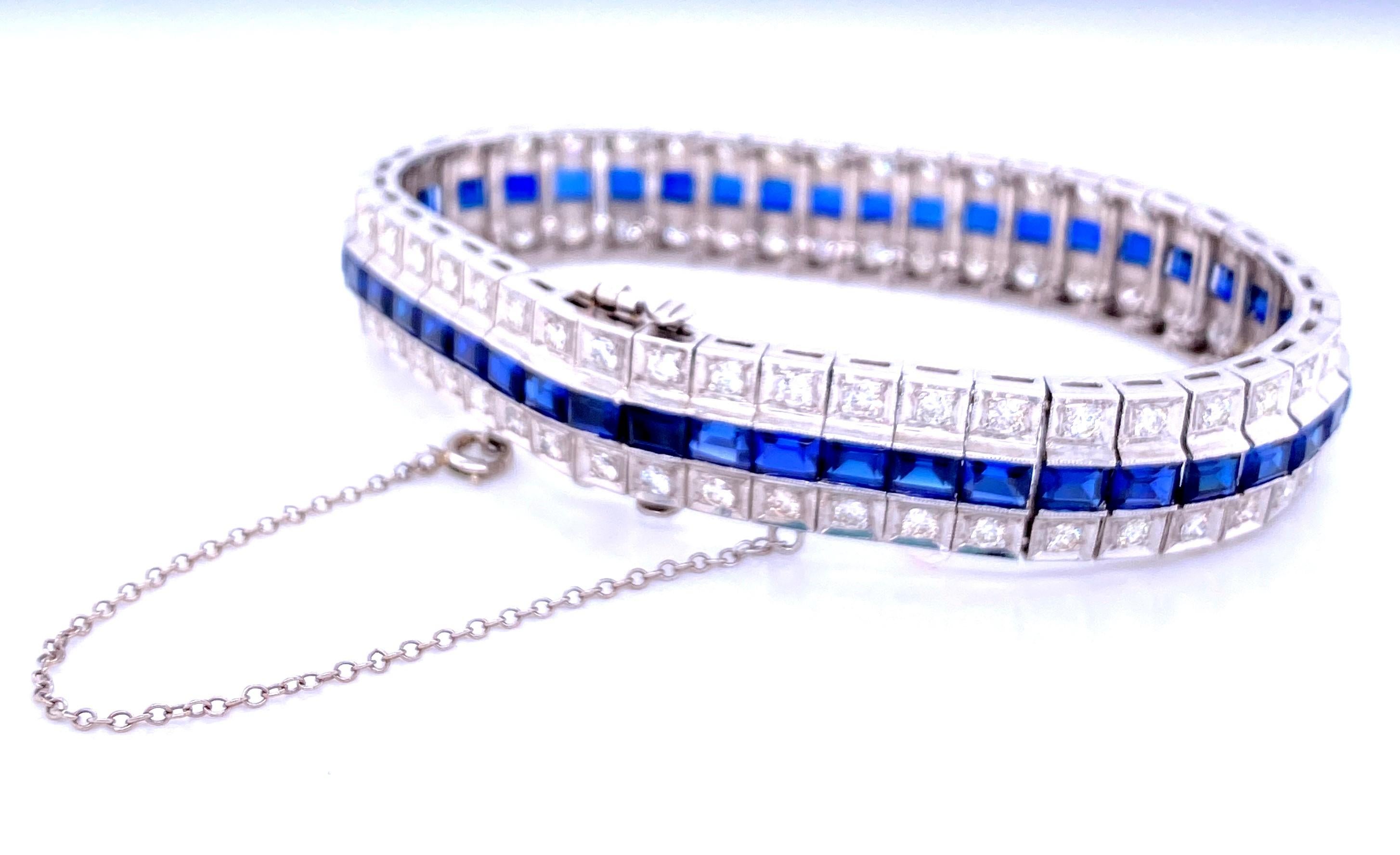 Round Cut Retro Sapphire and Diamond Bracelet