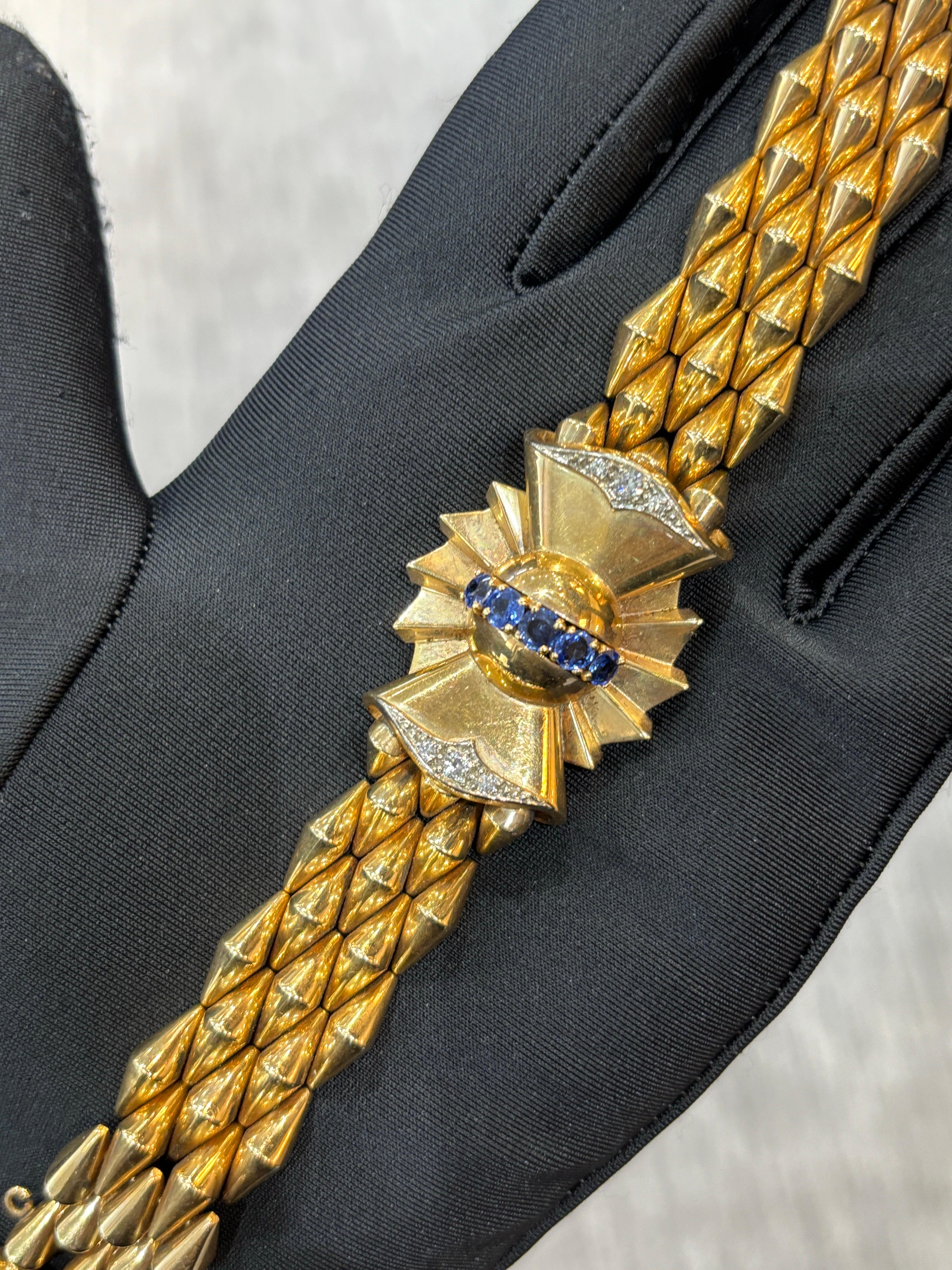 Retro Saphir- und Diamantarmband (Rundschliff) im Angebot